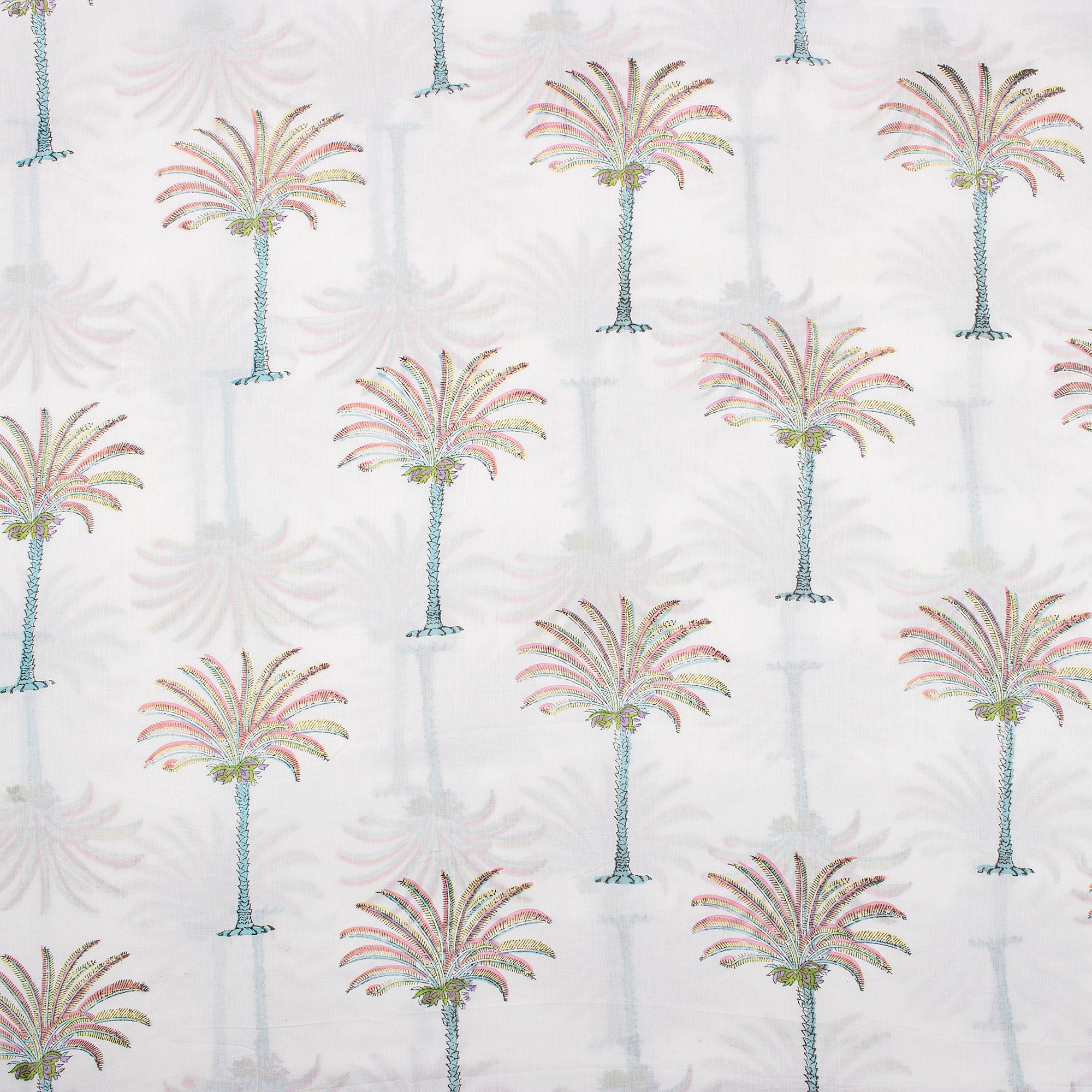 Palm Tree Indian Block Print Cotton Fabric for Dresses