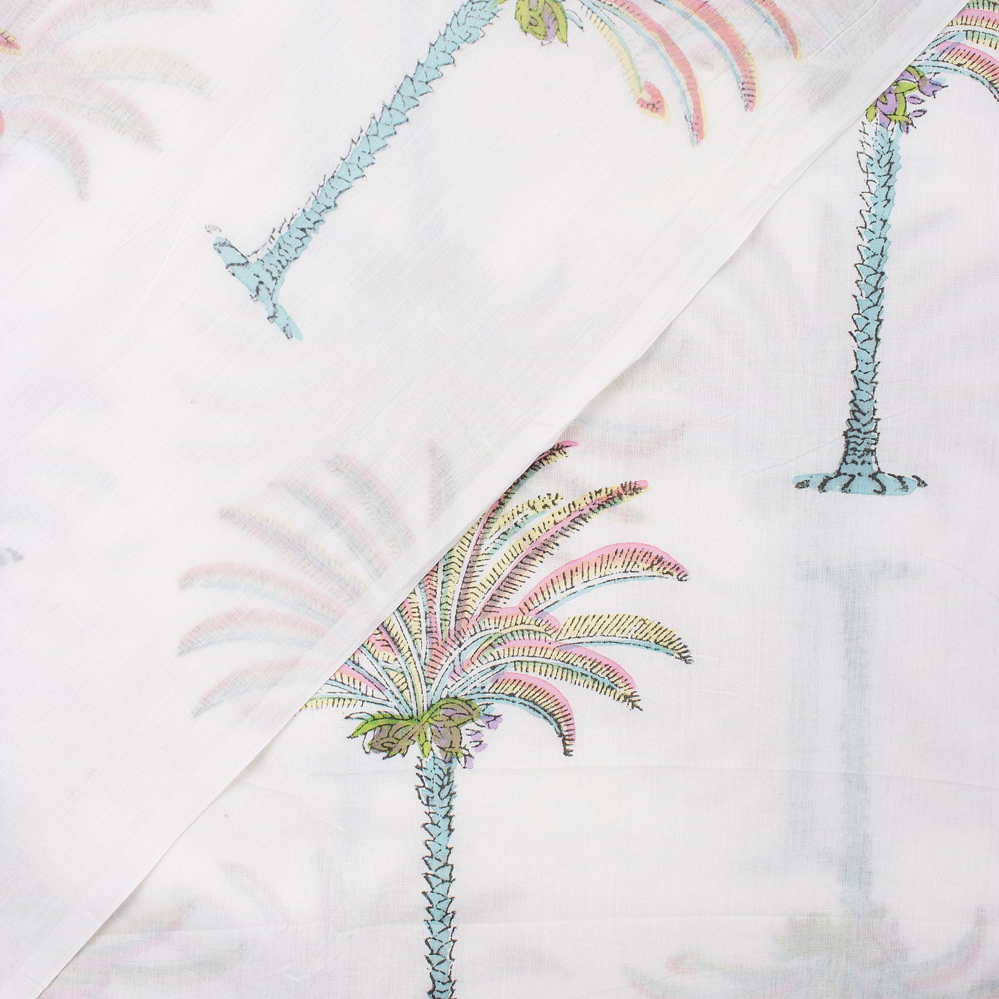 Palm Tree Indian Block Print Cotton Fabric for Dresses