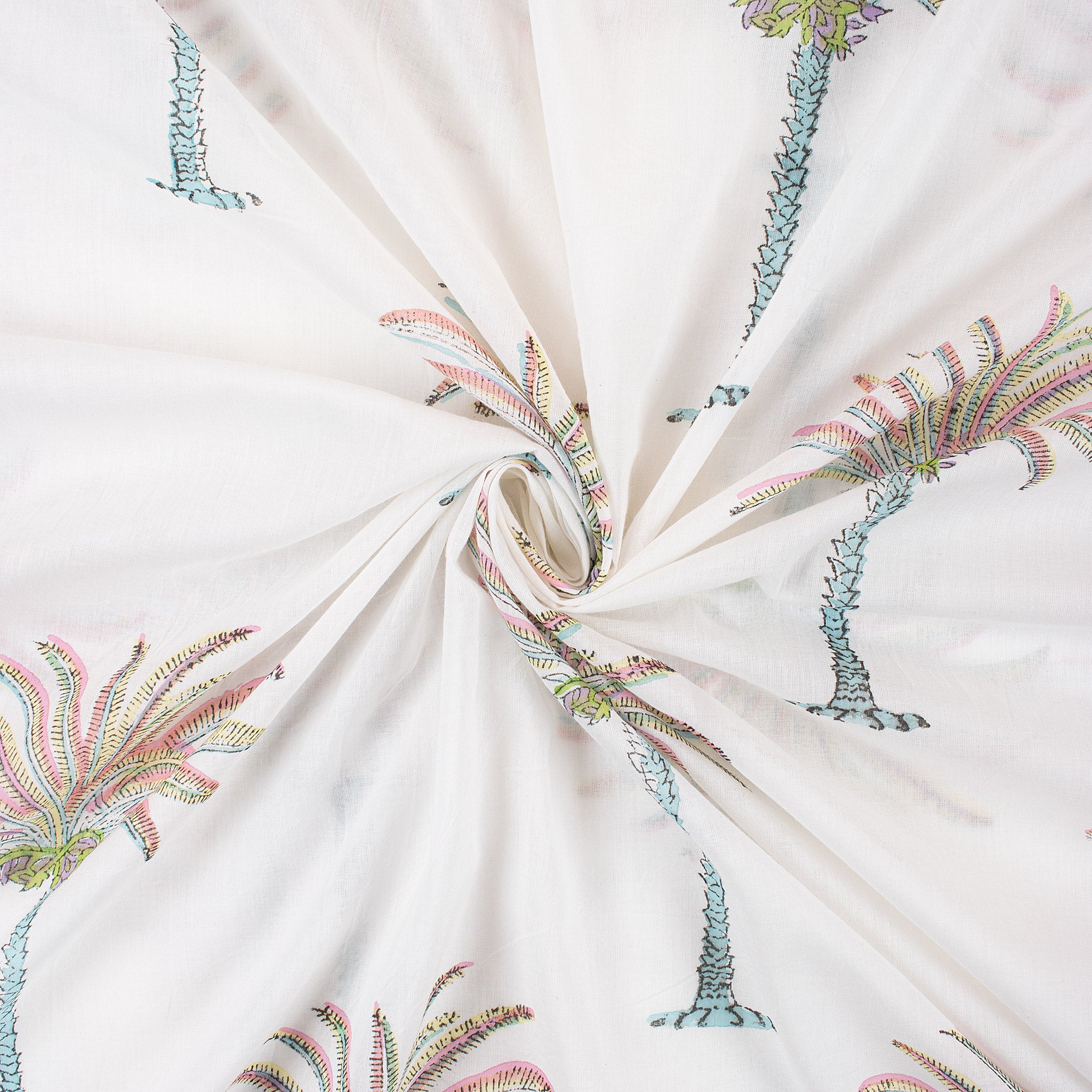 Palm Tree Indian Block Print Cotton Fabric for Dresses