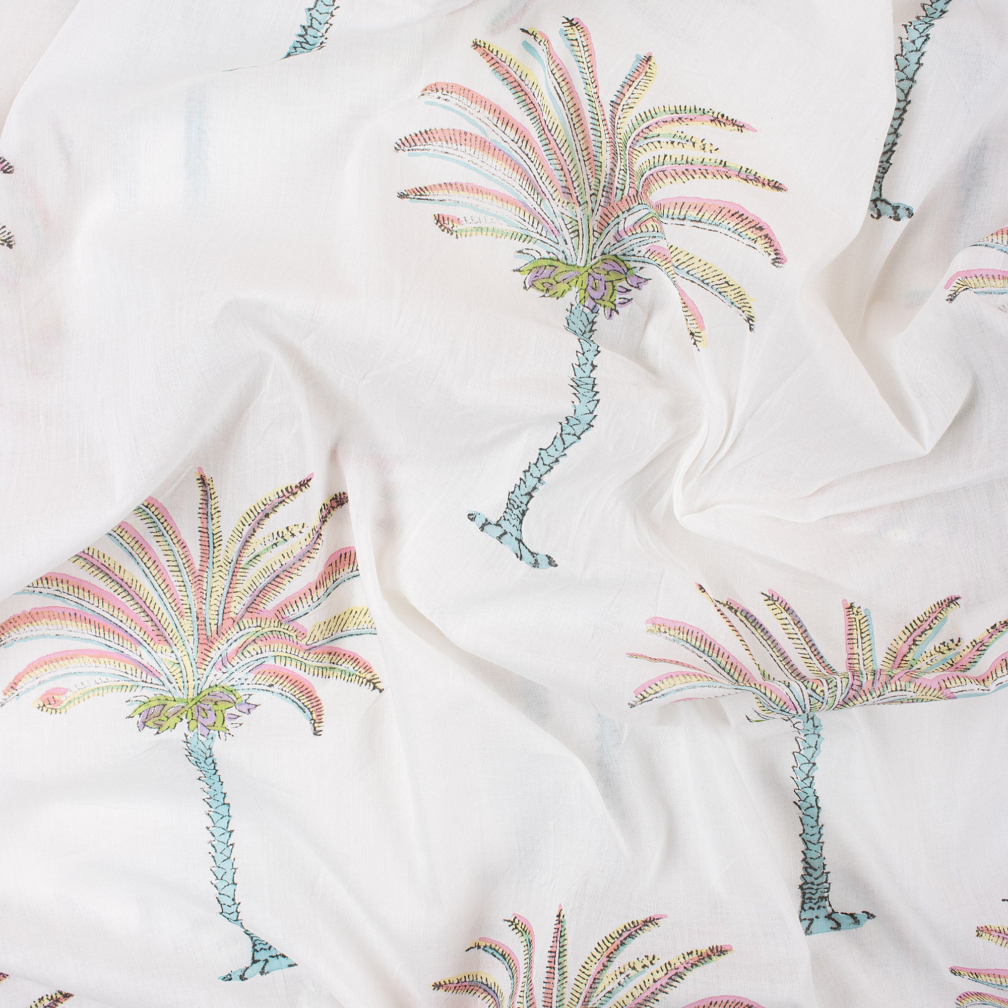Palm Tree Indian Block Print Cotton Fabric for Dresses