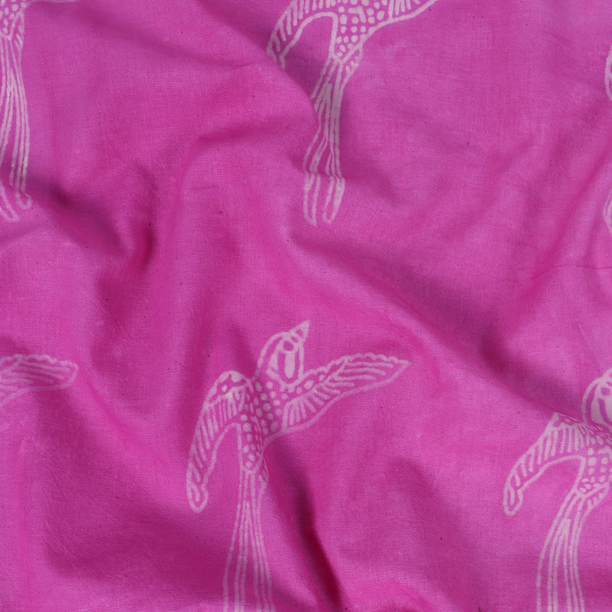 Pink Bird Hand Block Print Dabu Fabric