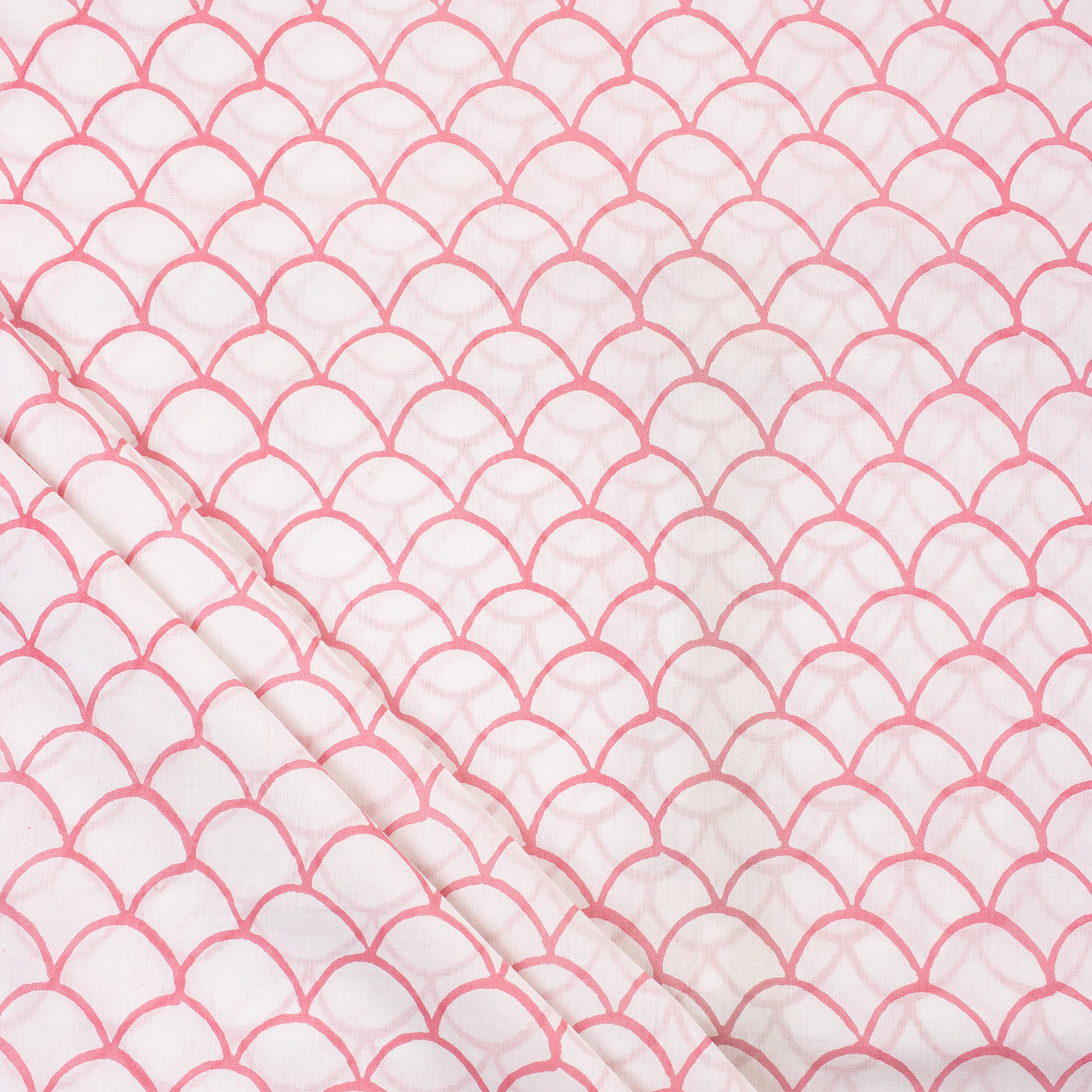 Pink Block Printed Pure Cotton Running Fabric Material