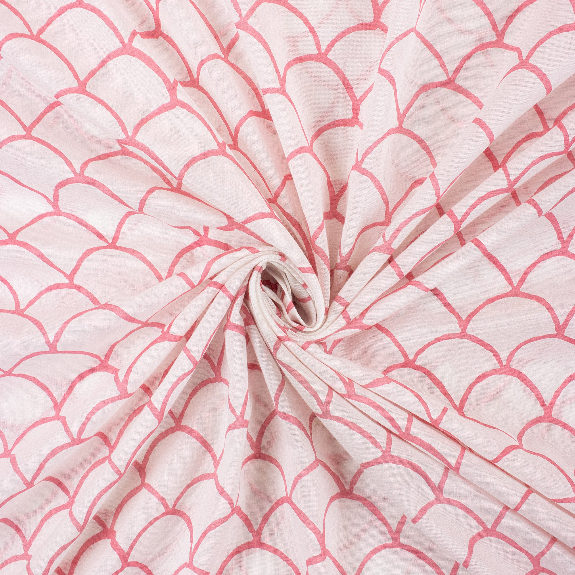 Pink Block Printed Pure Cotton Running Fabric Material