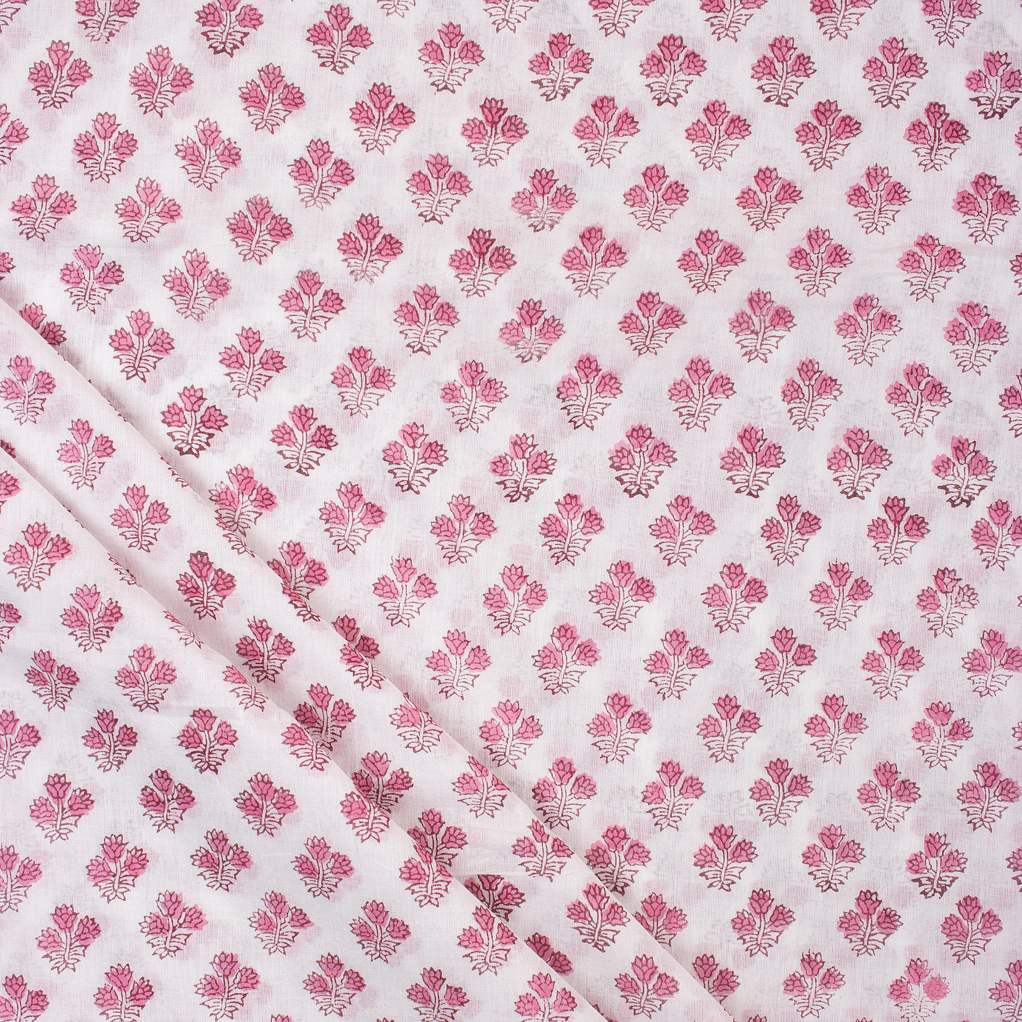 Pink Booti Hand Block Floral Print Fabric Online India