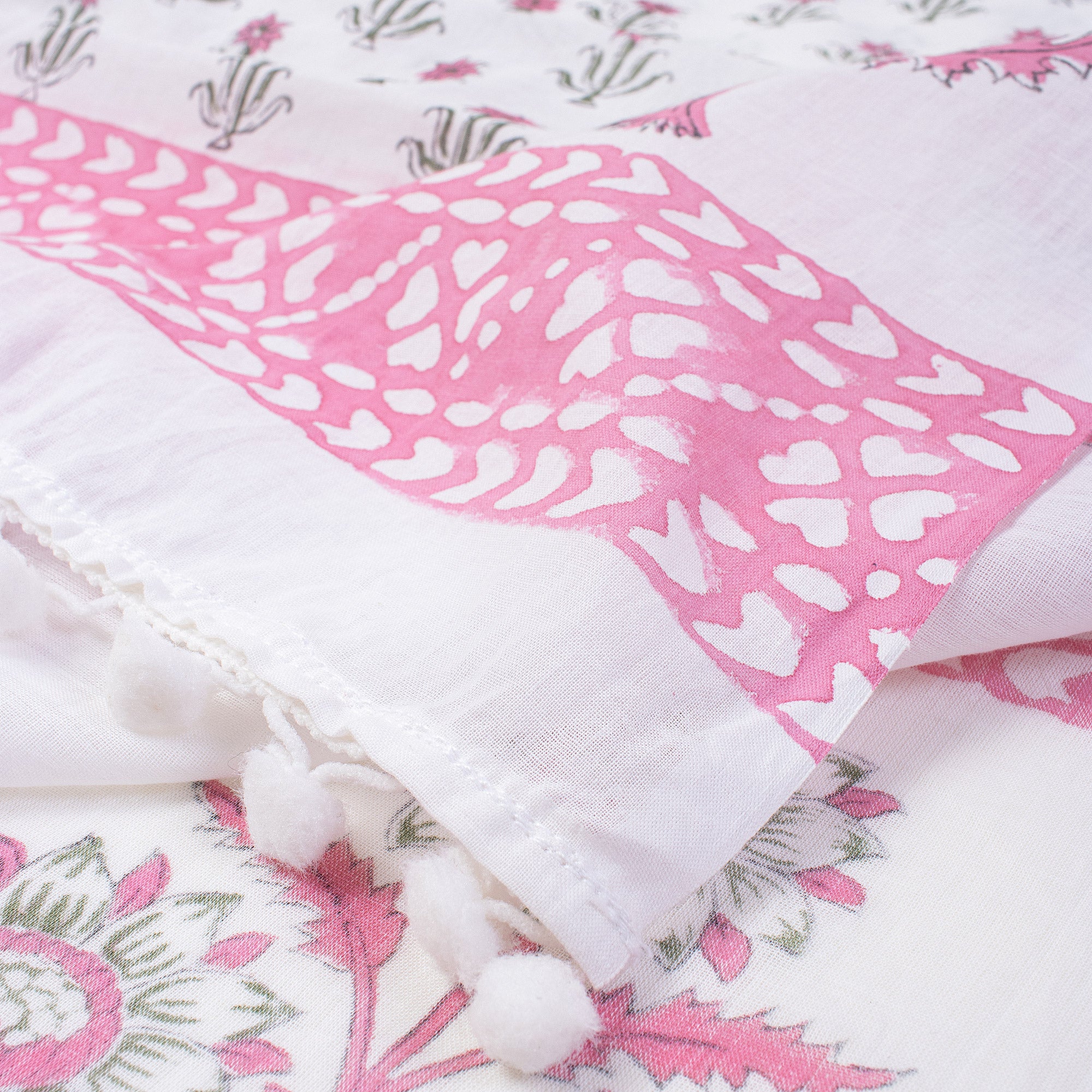 Pink Booti Hand Block Print Beach Sarong Wrap For Women