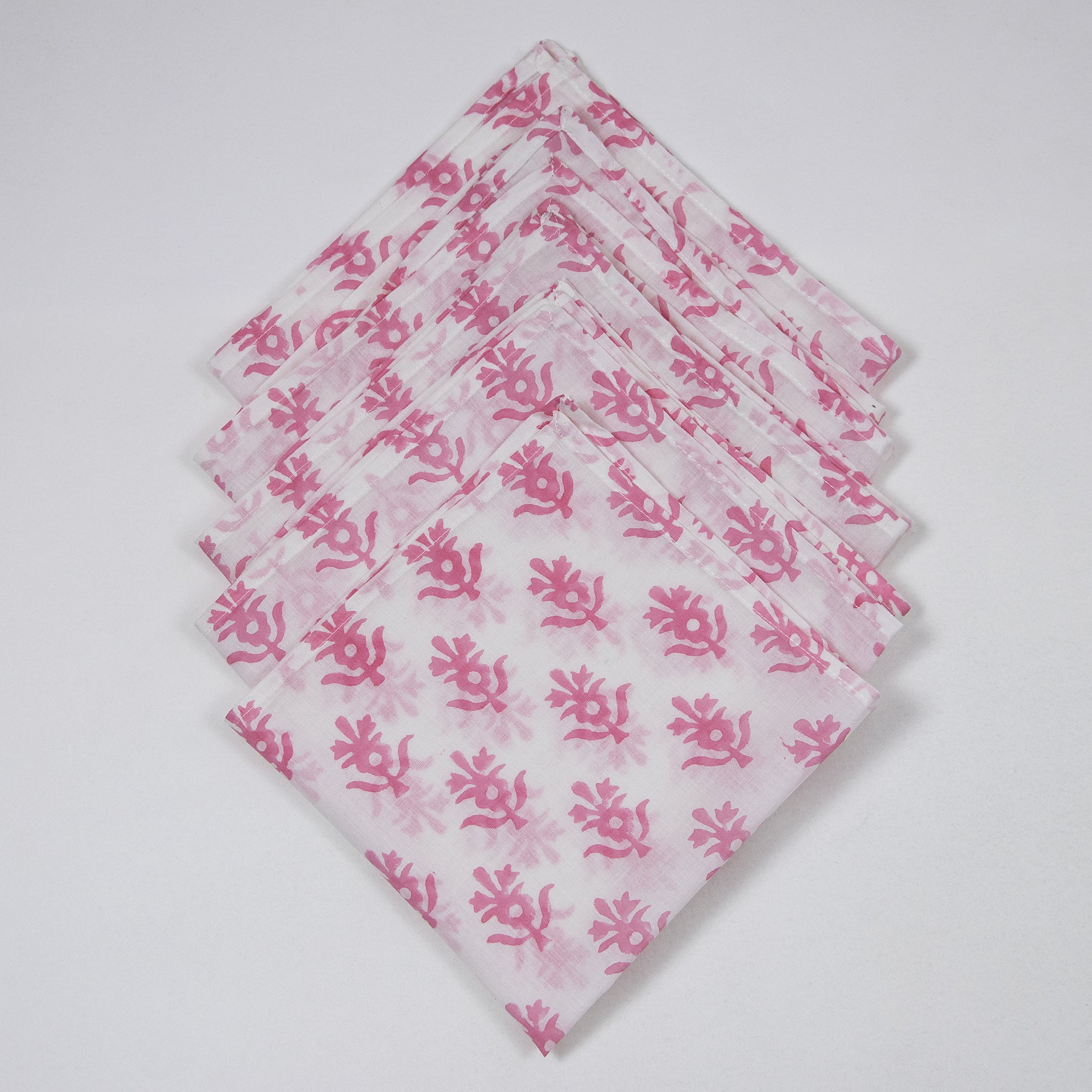 Pink Booti Indian Hand Block Printed Cotton Dinner Napkins