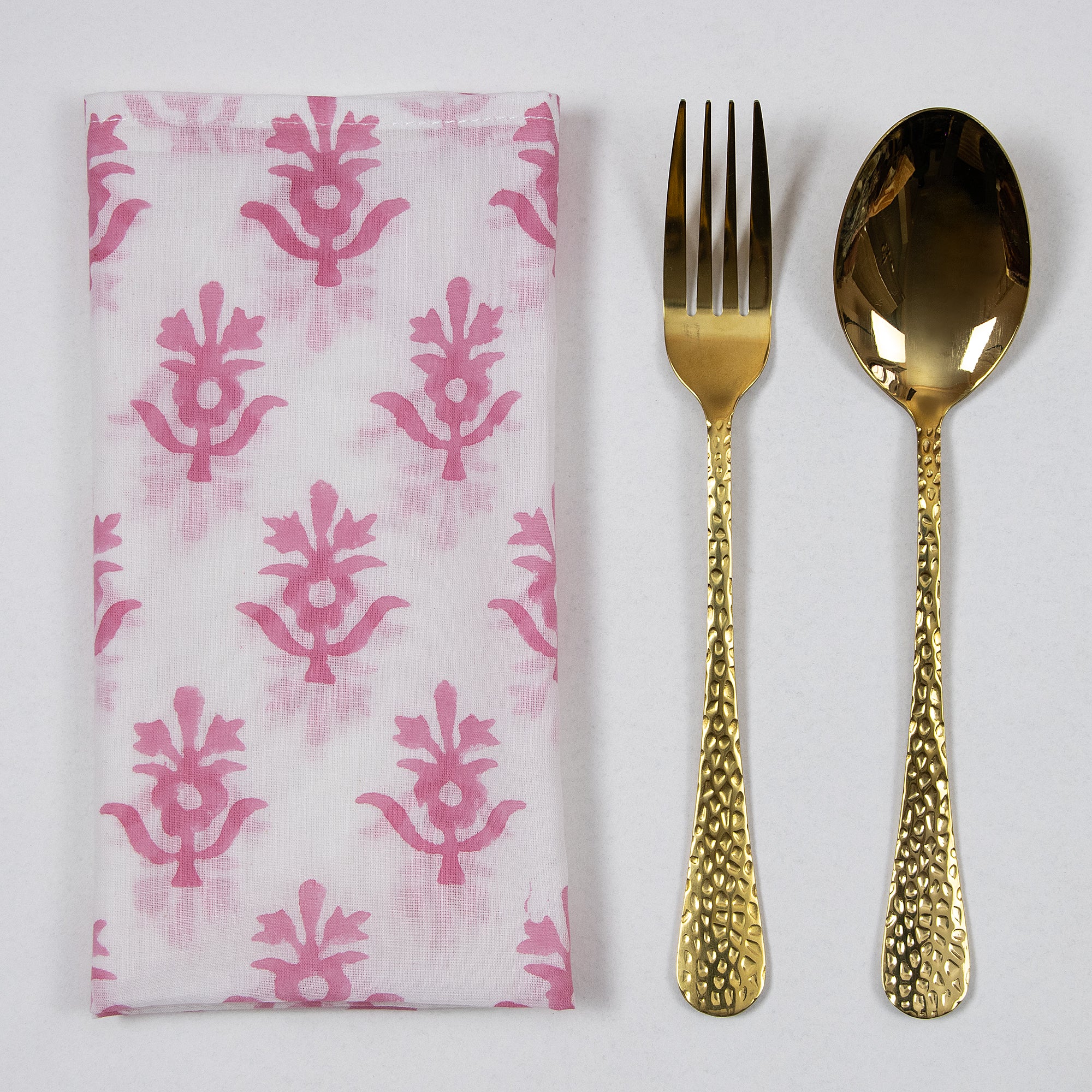 Pink Booti Indian Hand Block Printed Cotton Dinner Napkins