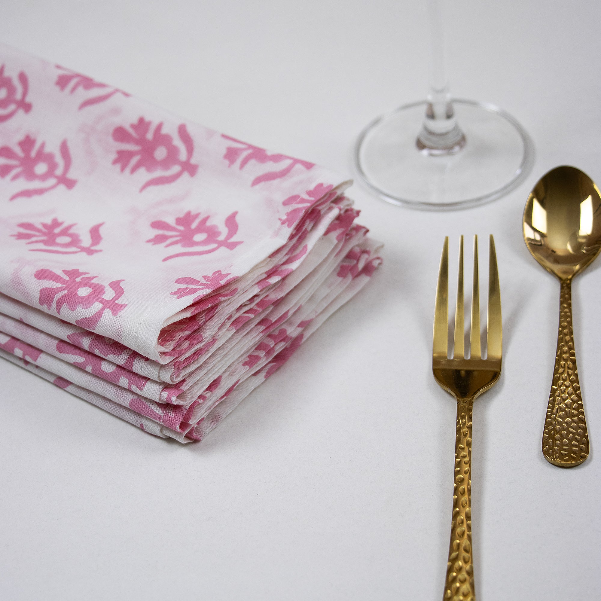 Pink Booti Indian Hand Block Printed Cotton Dinner Napkins