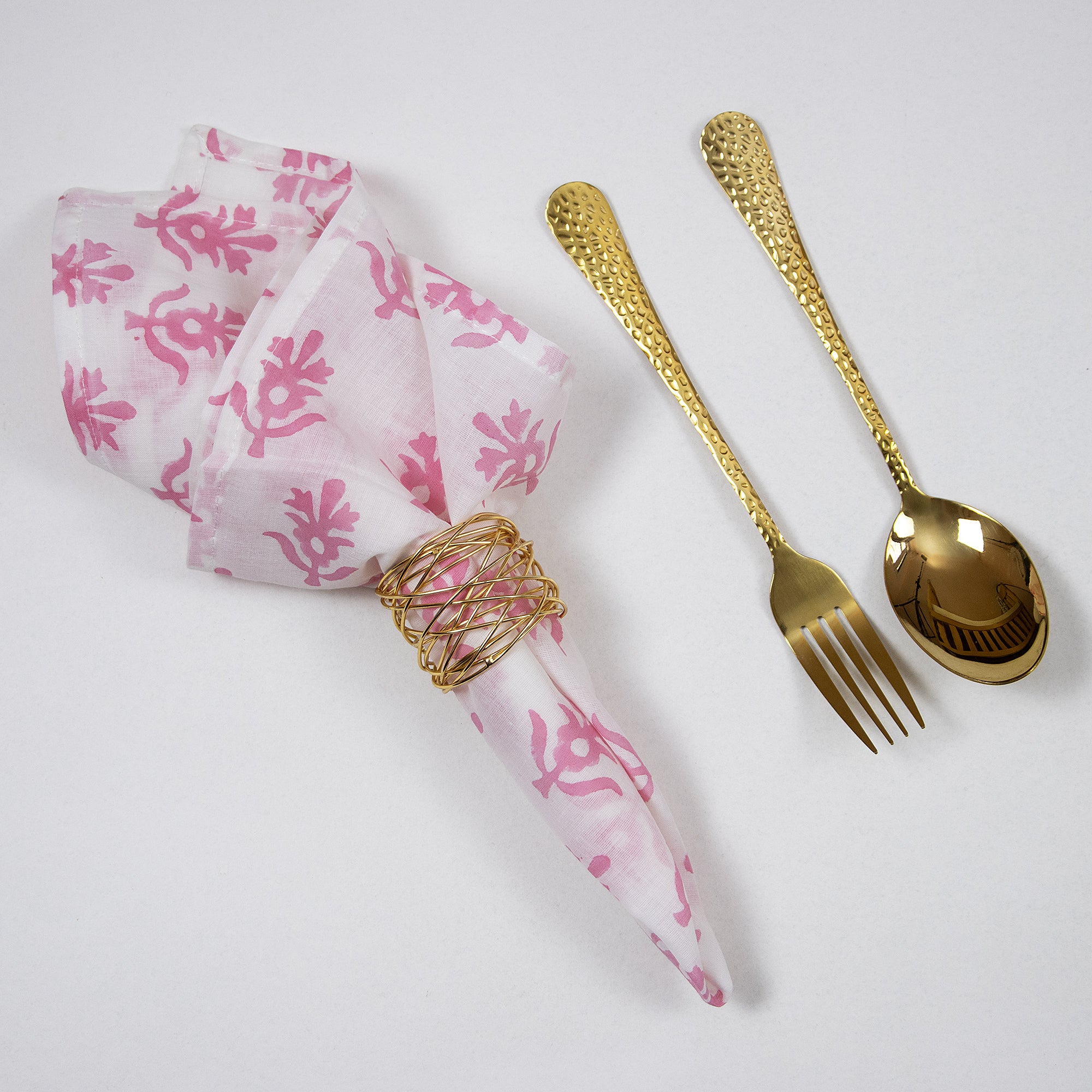 Pink Booti Indian Hand Block Printed Cotton Dinner Napkins