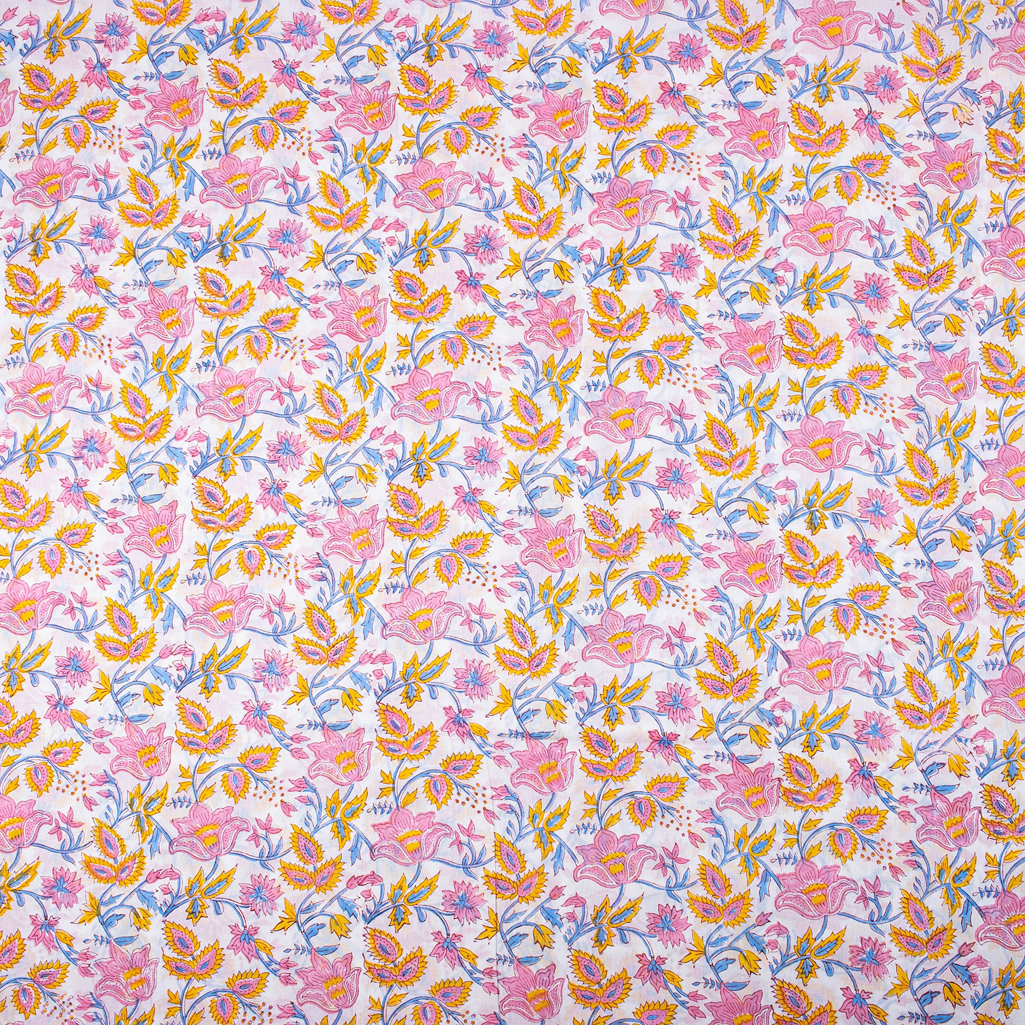 Pink Floral Hand Block Pure Cotton Fabric