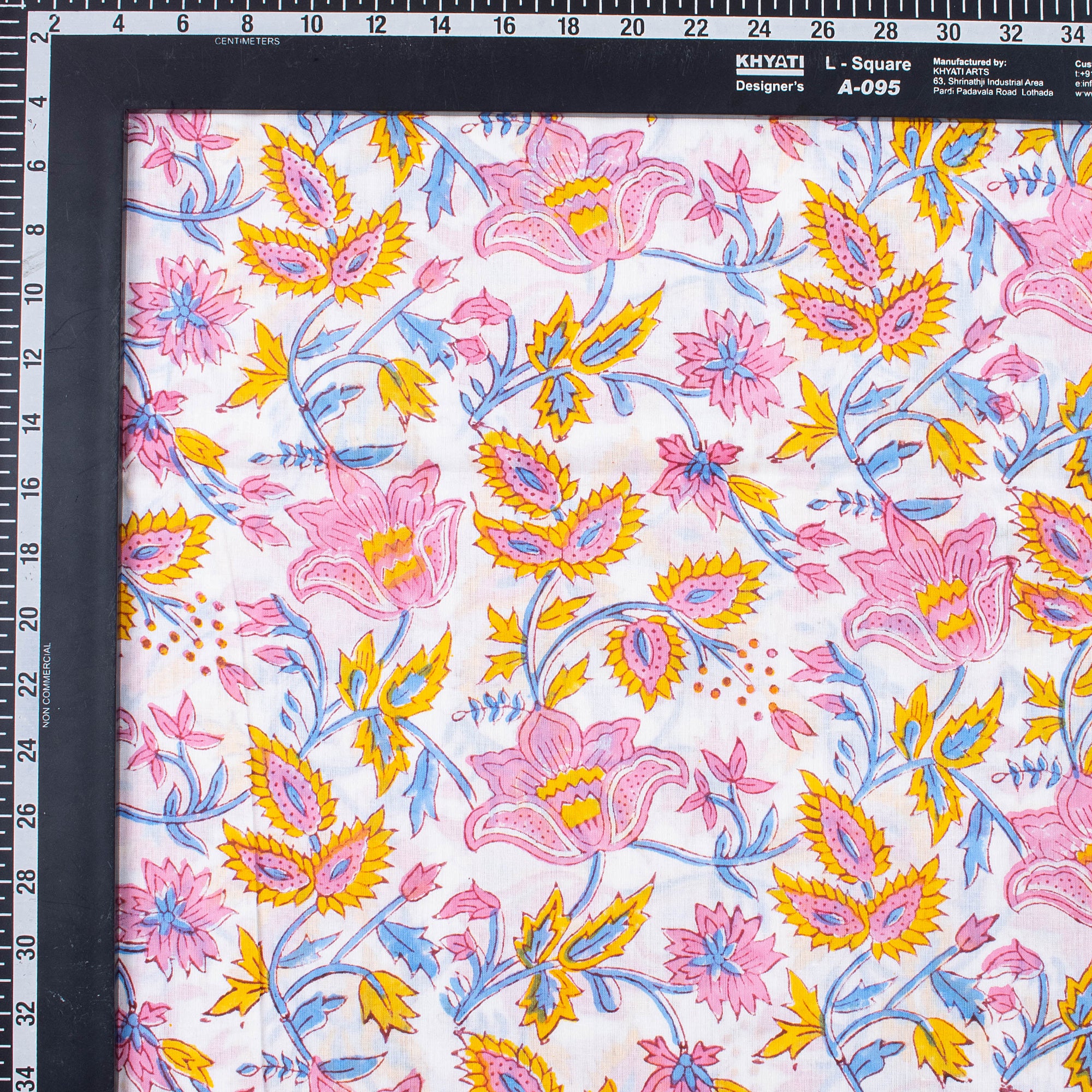 Pink Floral Hand Block Pure Cotton Fabric