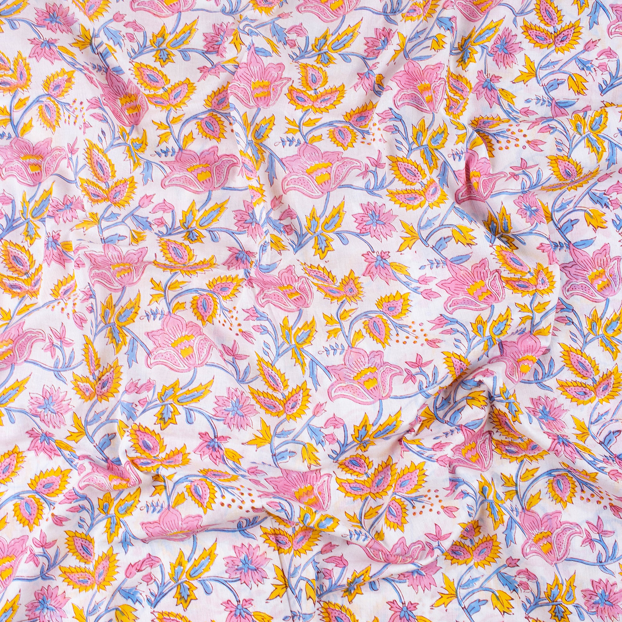 Pink Floral Hand Block Pure Cotton Fabric