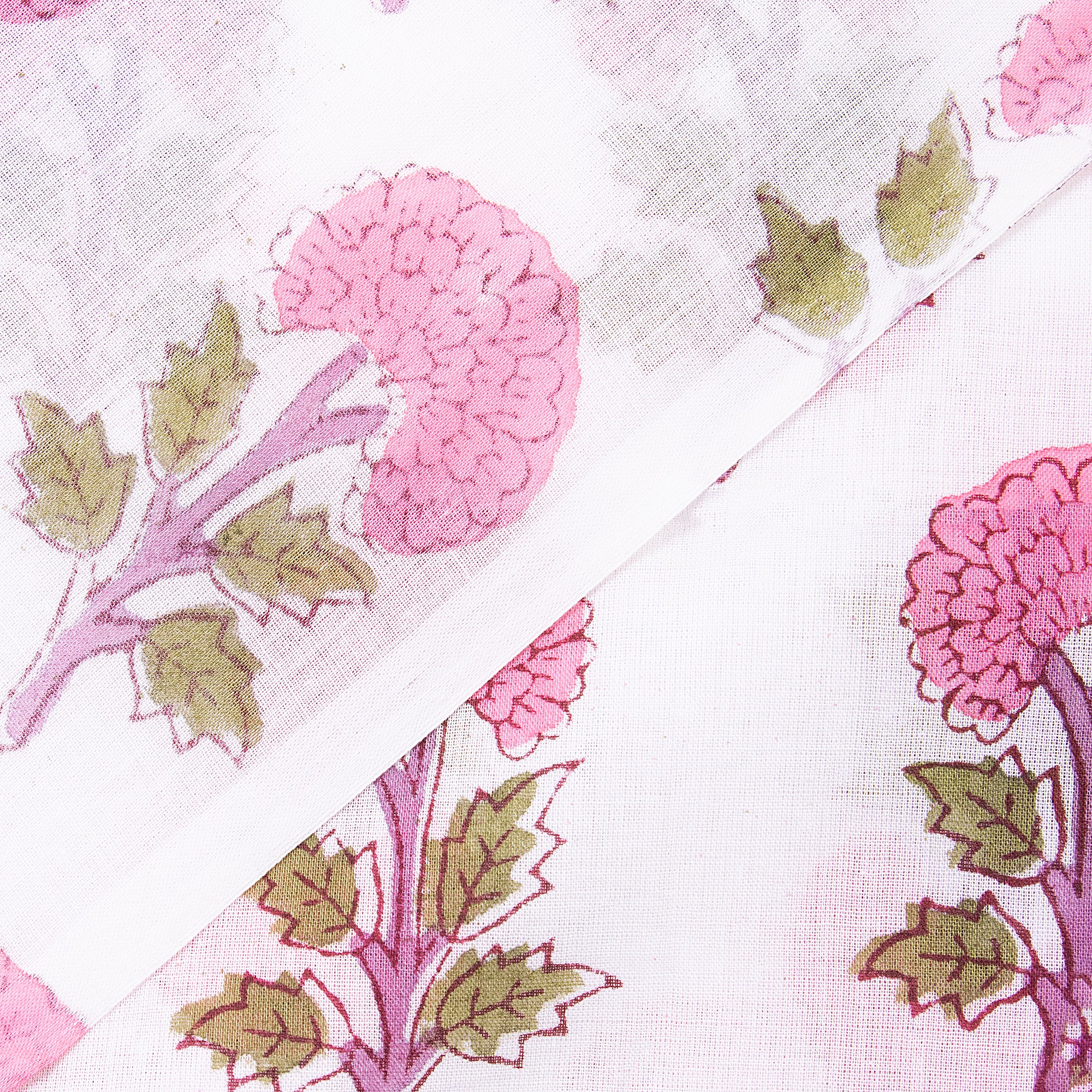 Pink Floral Indian Hand Block Printed Cotton Cloth Material