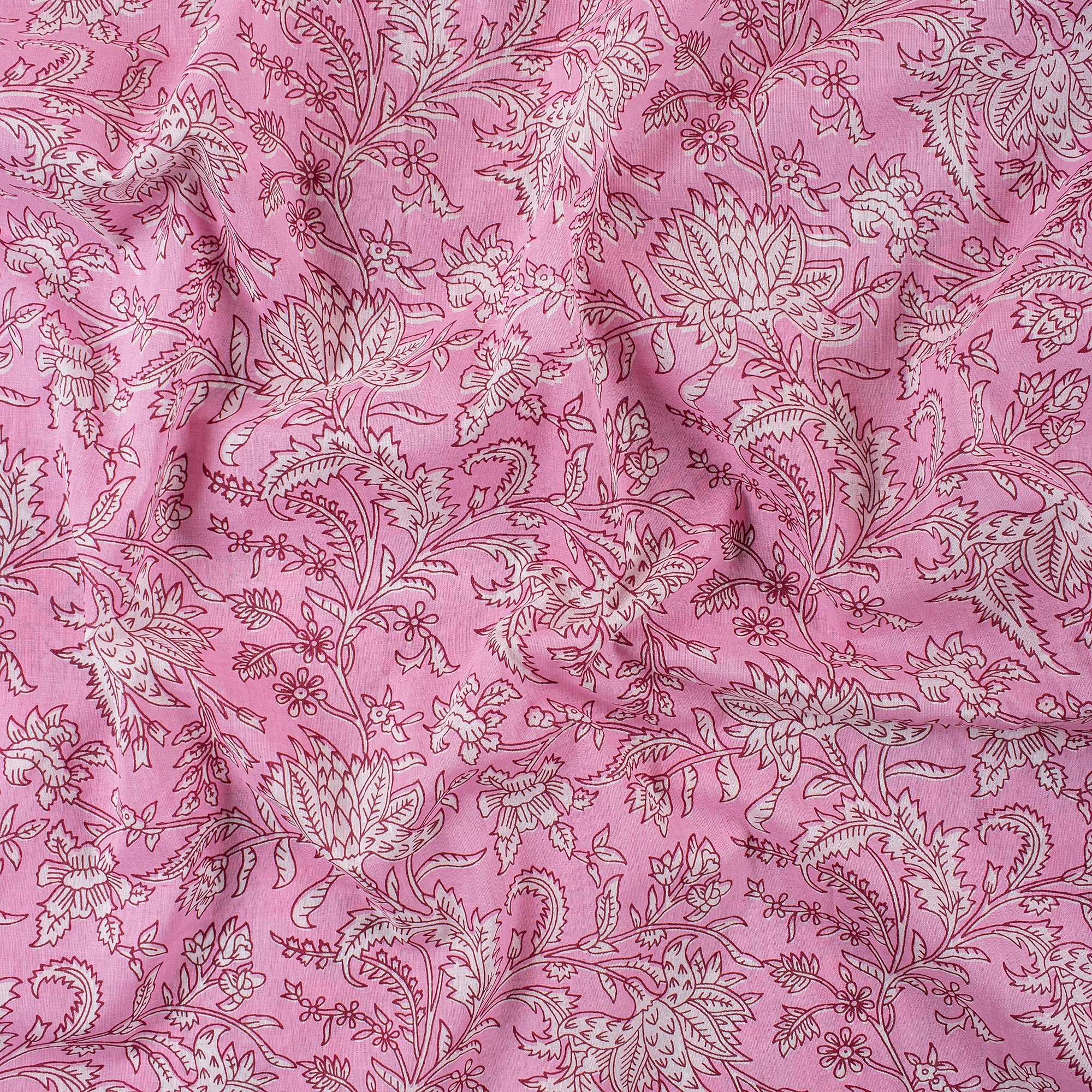 Pink Floral Indian Handmade Printed Cotton Material Fabric