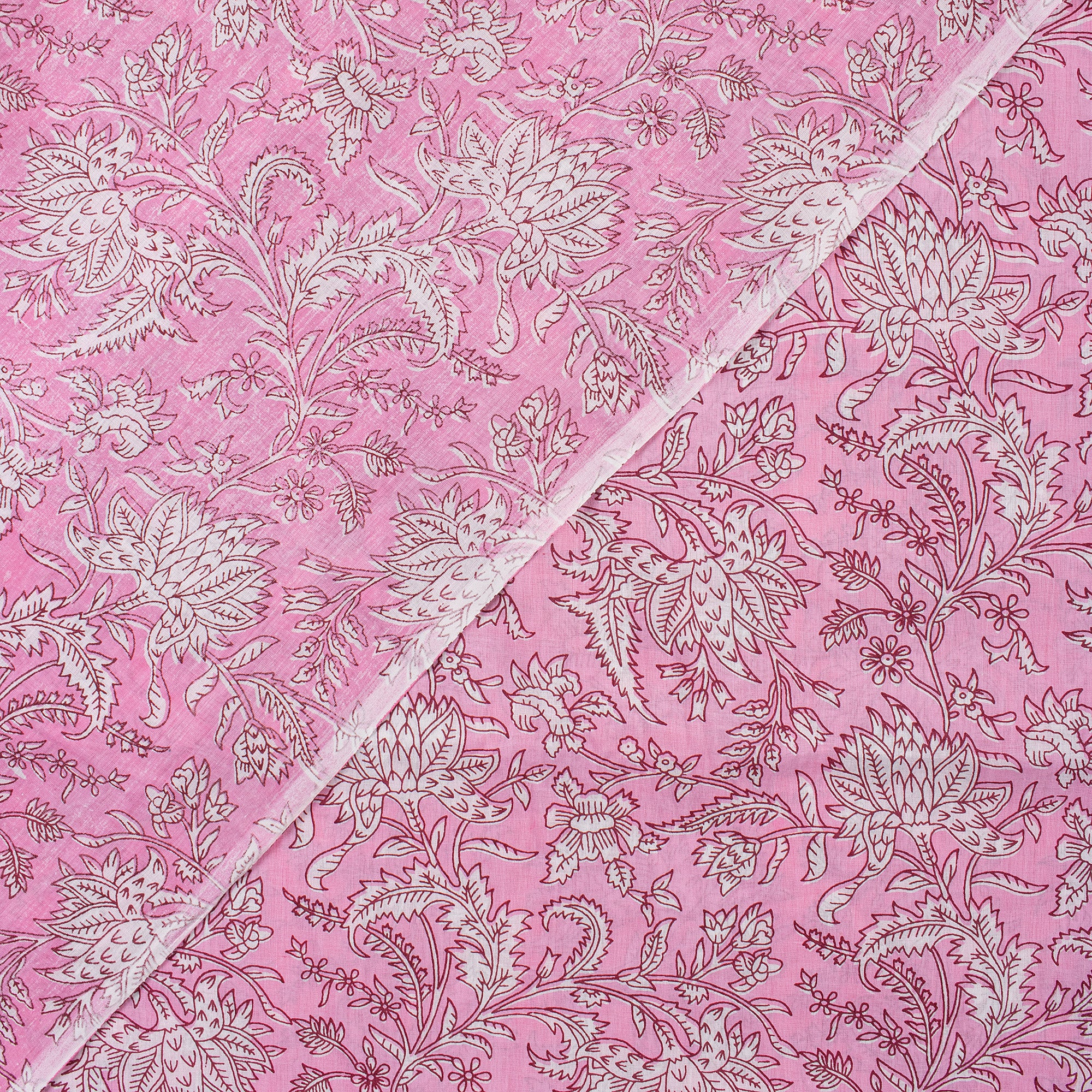 Pink Floral Indian Handmade Printed Cotton Material Fabric