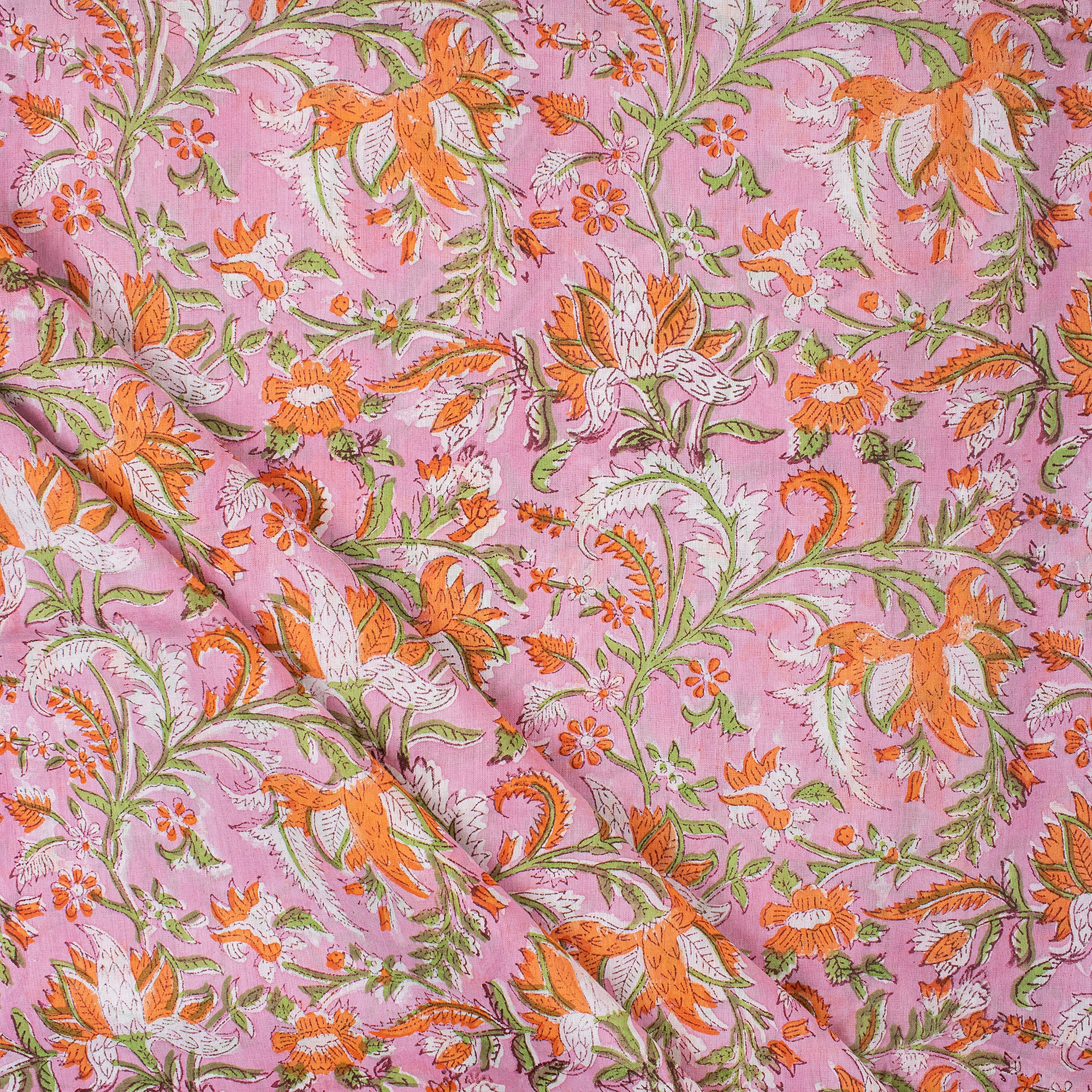 Pink Jaal Floral Block Printed Fabric India