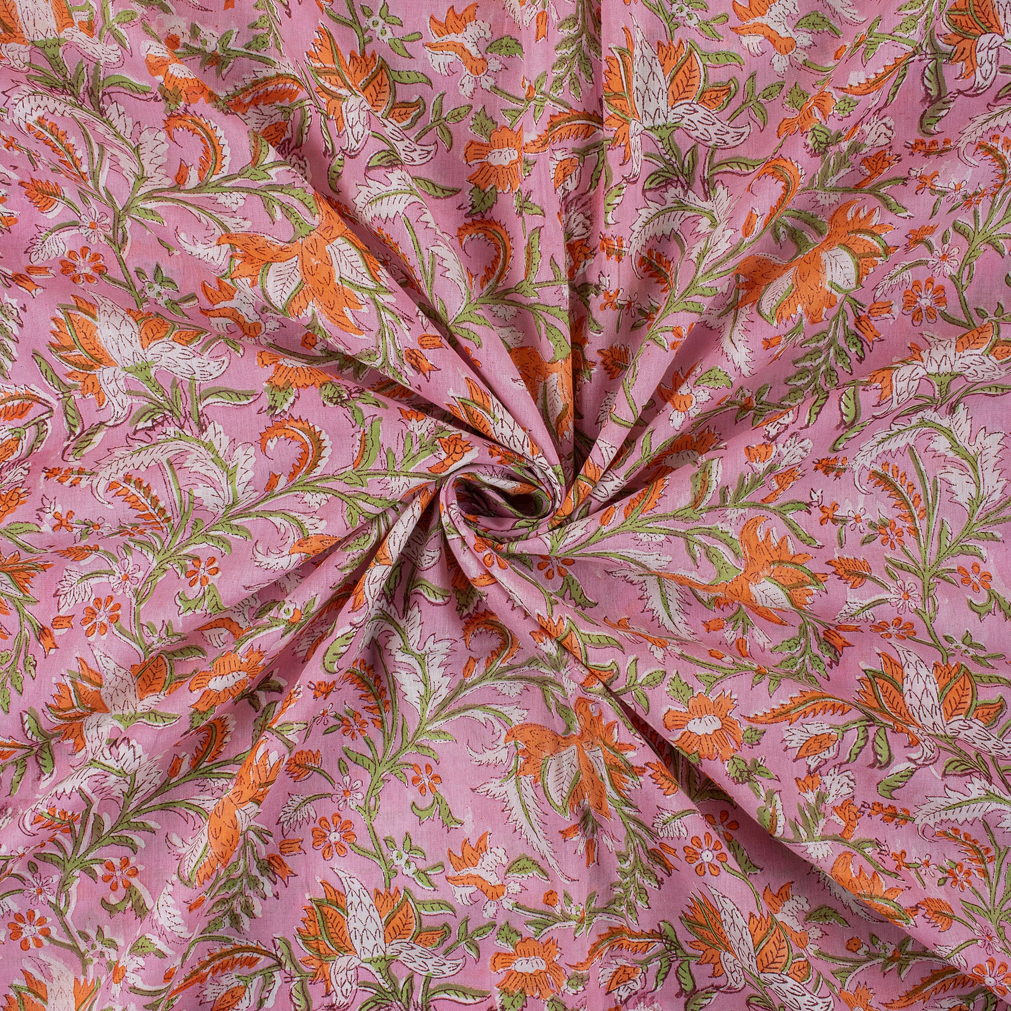 Pink Jaal Floral Block Printed Fabric India