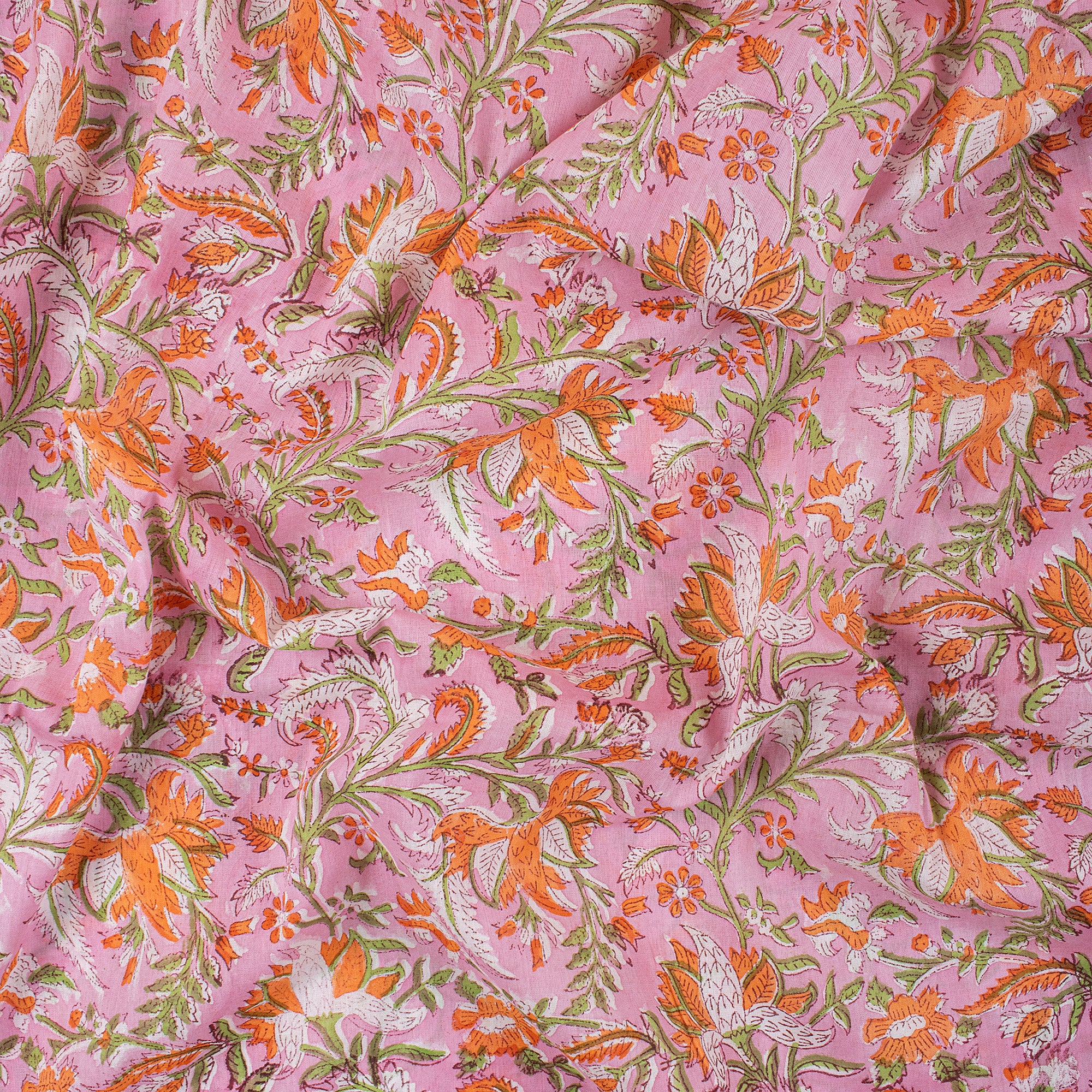 Pink Jaal Floral Block Printed Fabric India