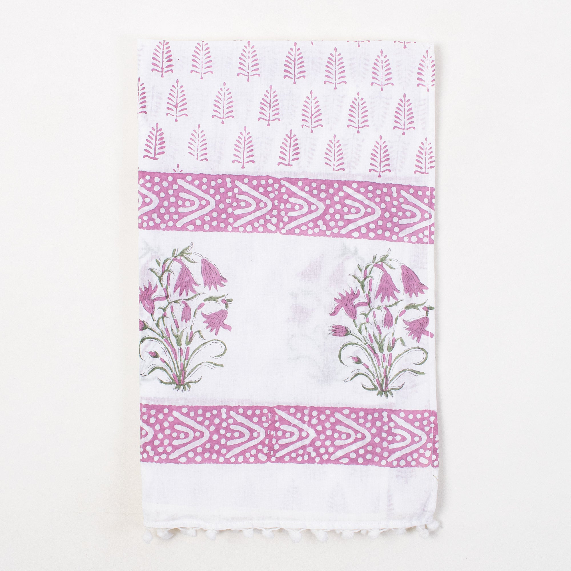 Pink Leaf Hand Block Print Beach Sarong Wrap For Women