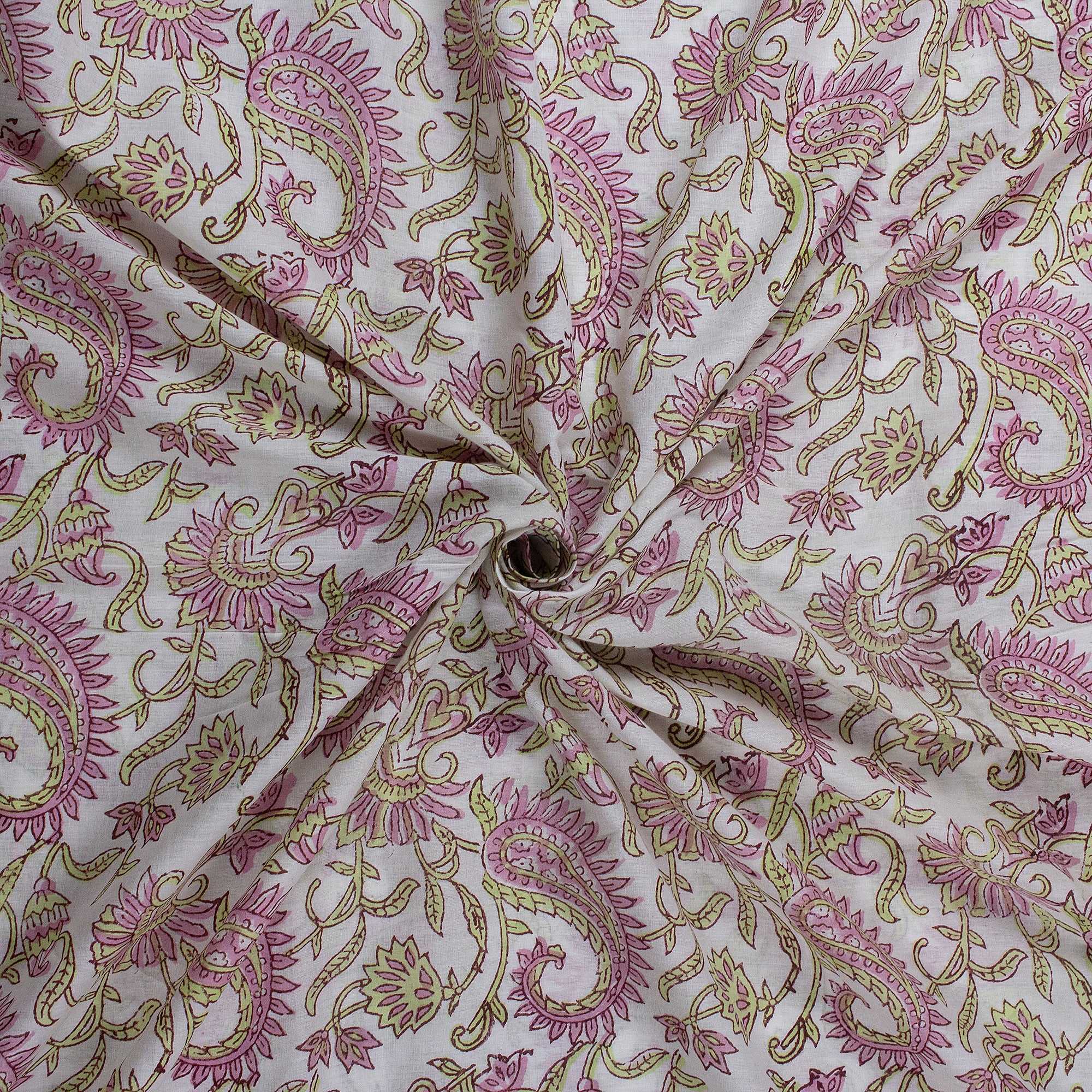 Pink Paisley Indian Hand Block Printed Cotton Fabric