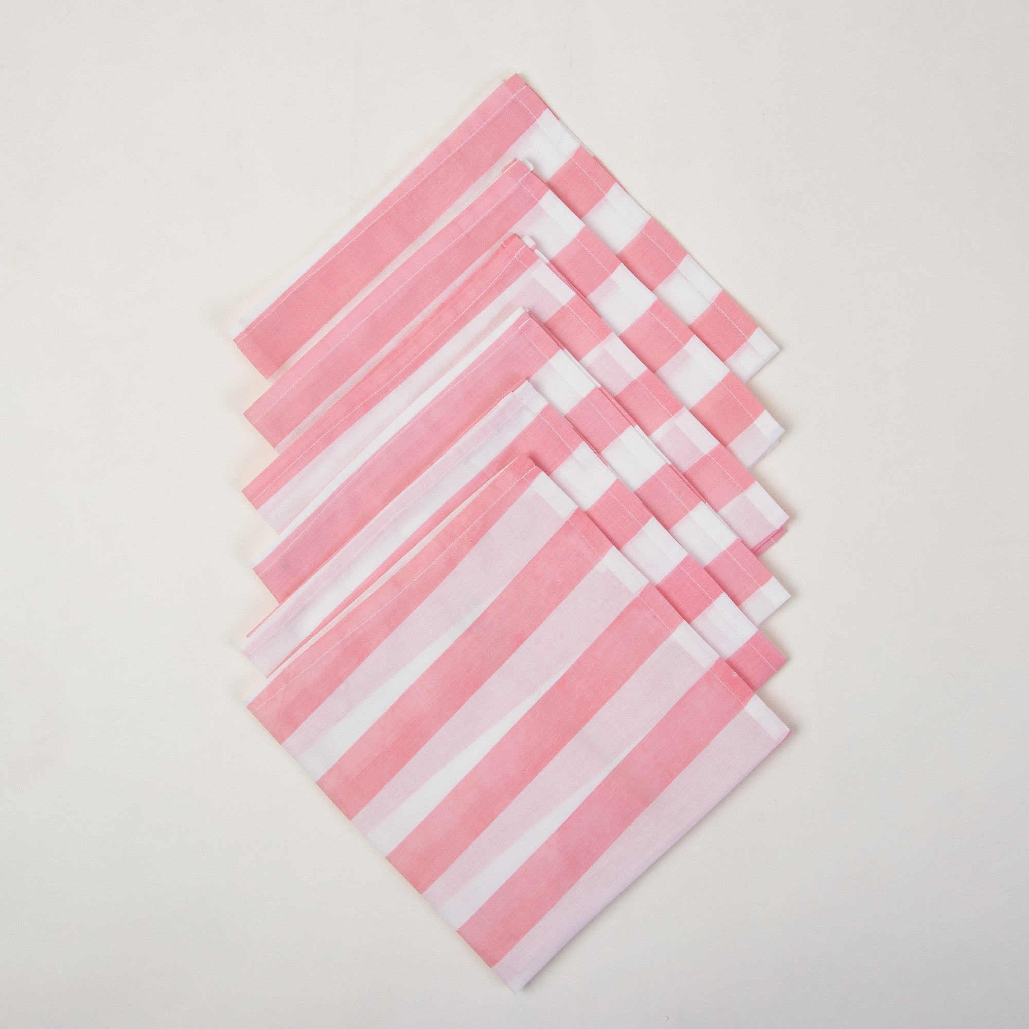 Pink Striped Hand Block Printed Dinner Napkin Cloth