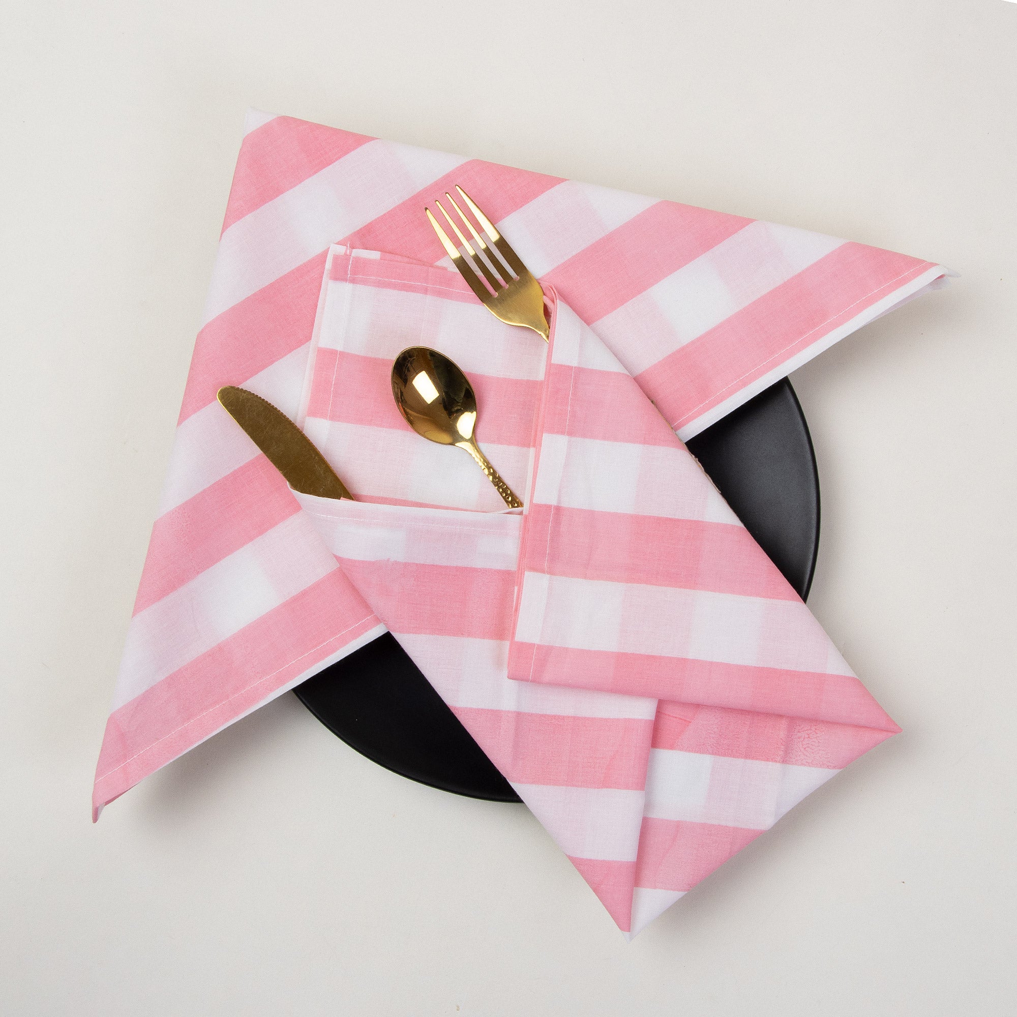 Pink Striped Hand Block Printed Dinner Napkin Cloth