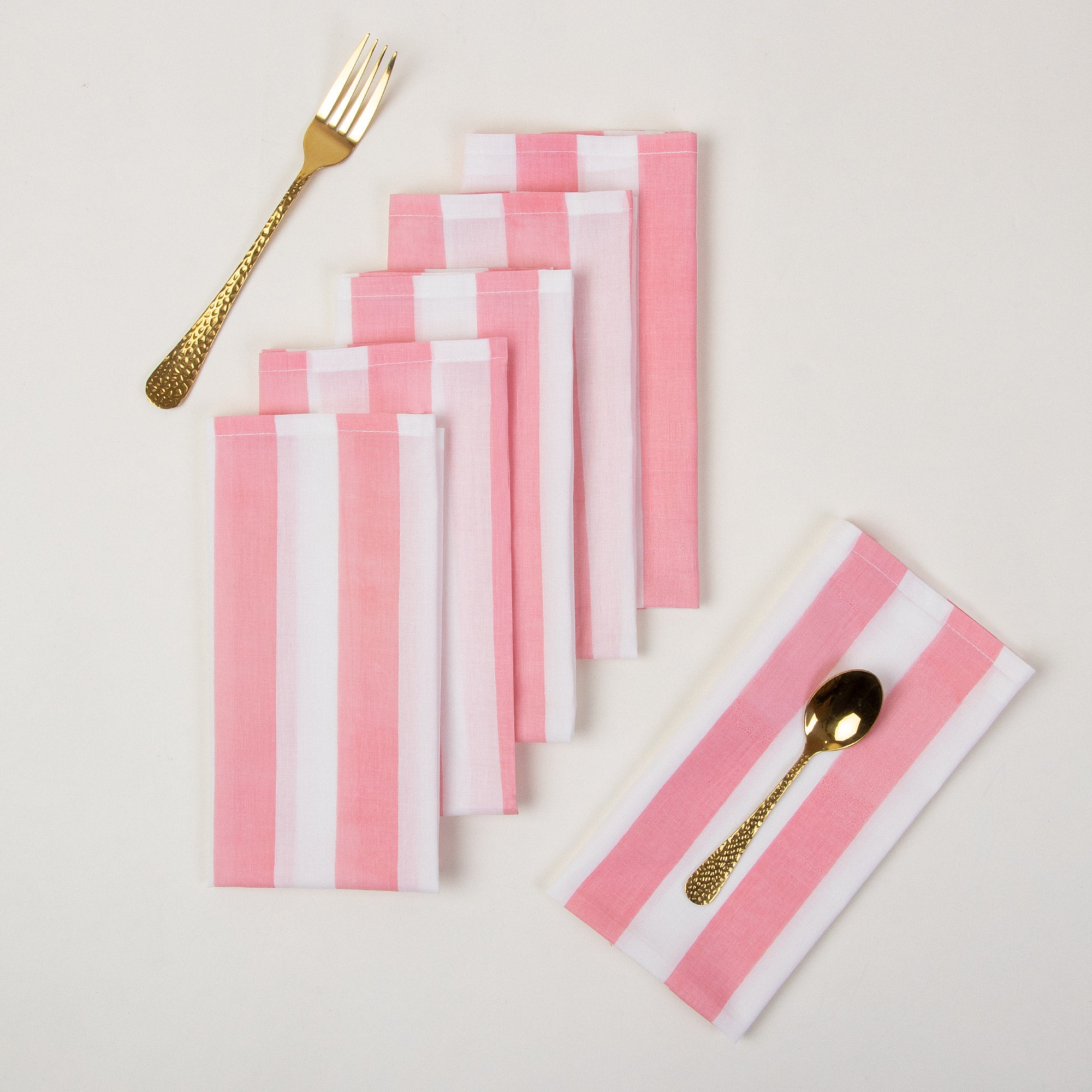 Pink Striped Hand Block Printed Dinner Napkin Cloth