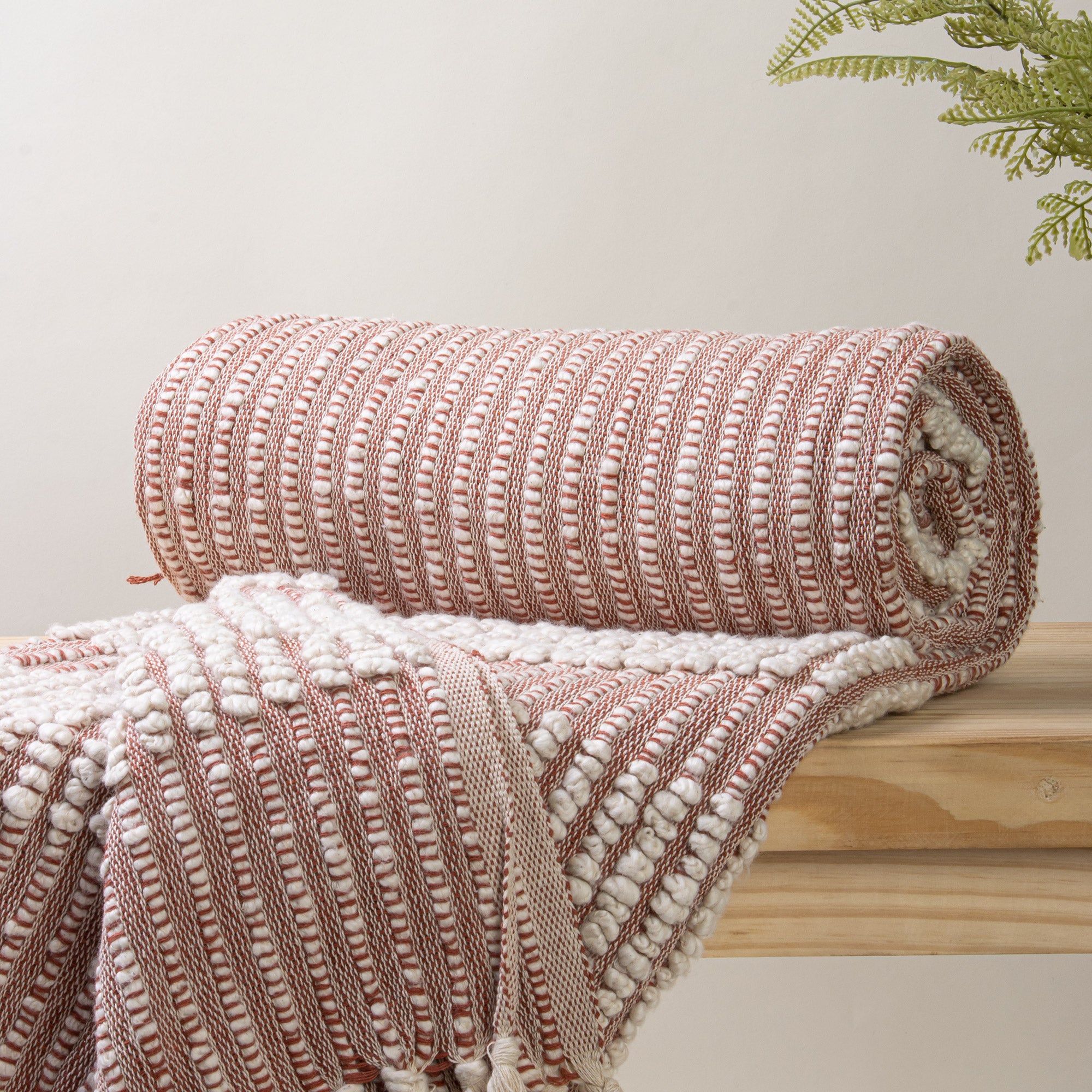 Pink Striped Hand Woven Throw Blanket for Bed