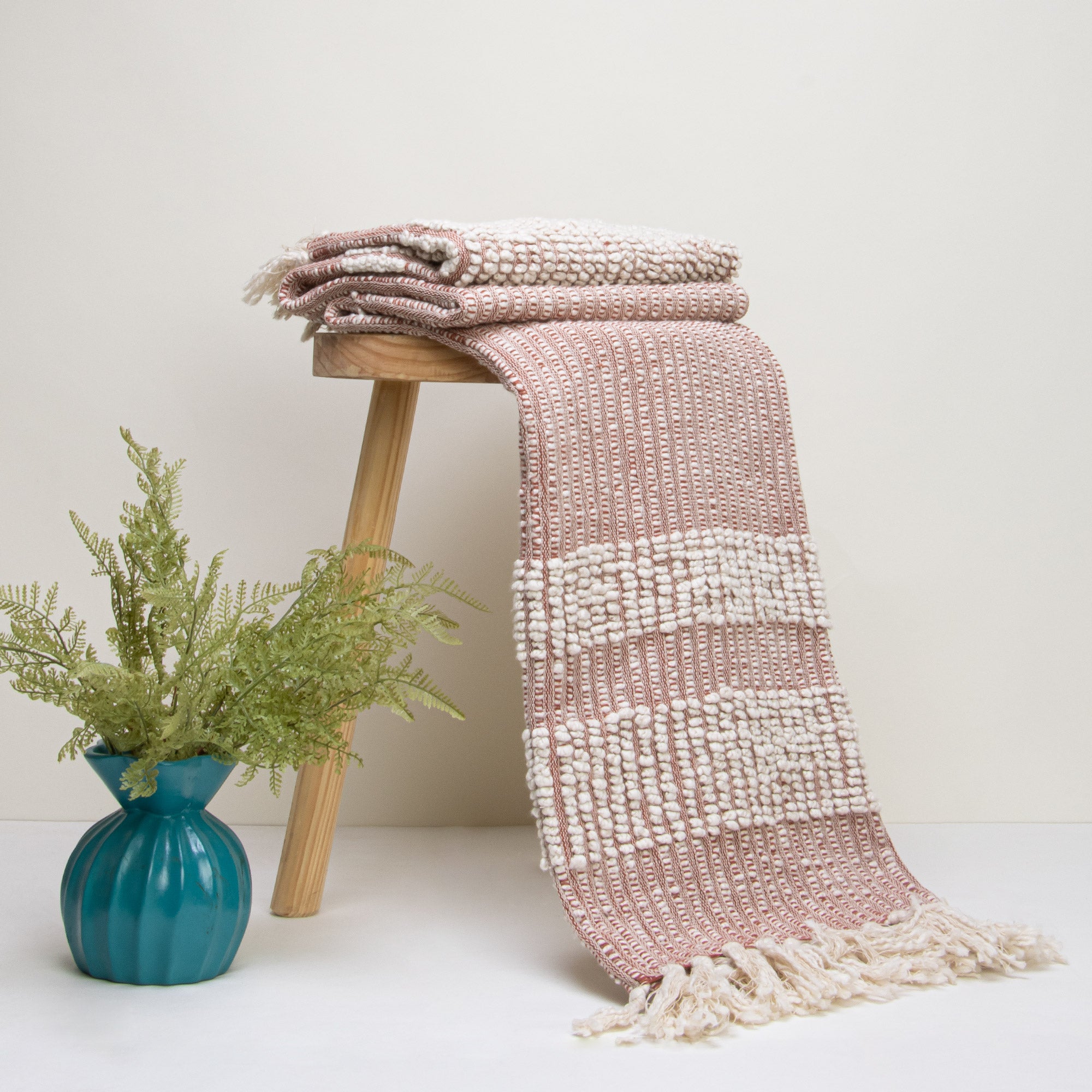 Pink Striped Hand Woven Throw Blanket for Bed