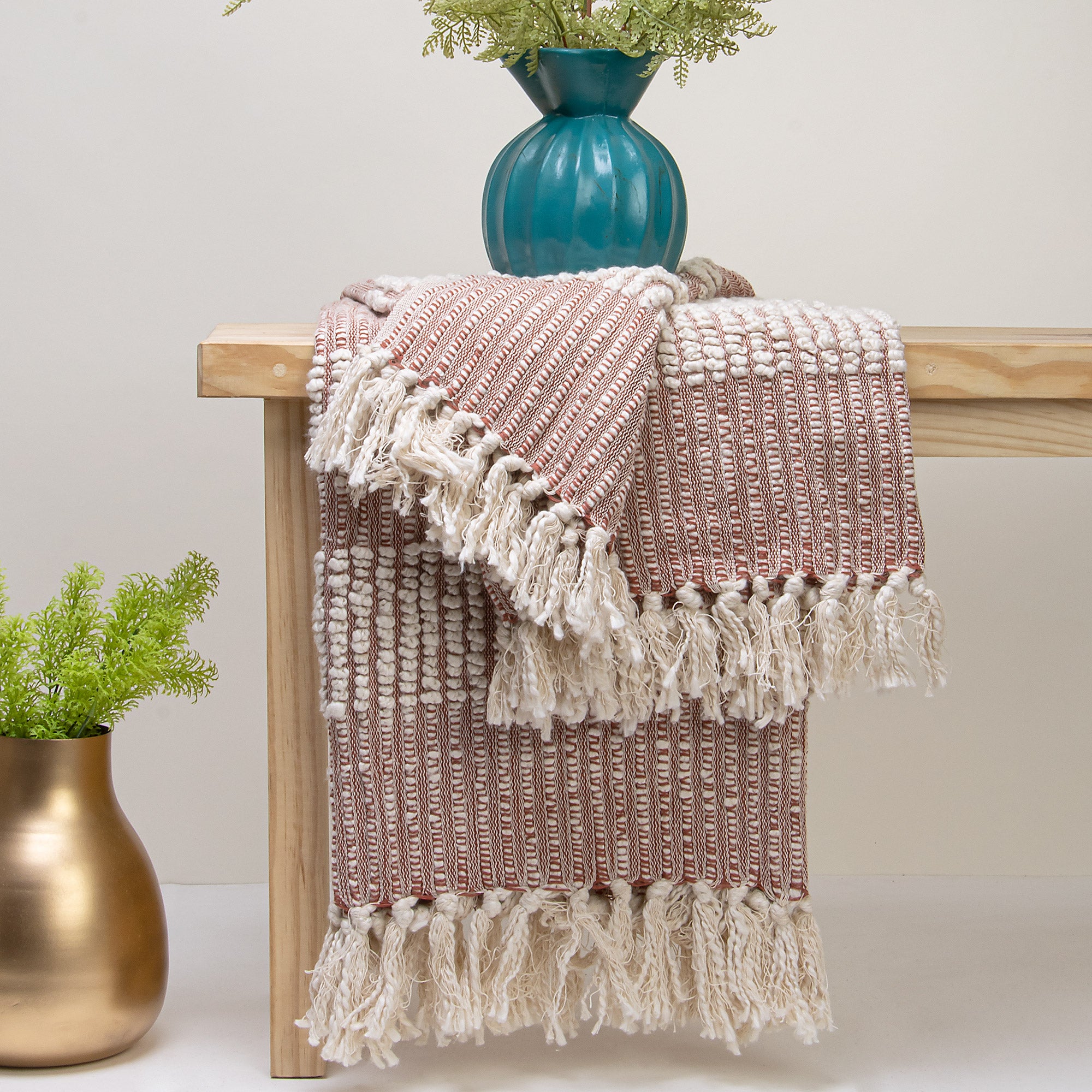 Pink Striped Hand Woven Throw Blanket for Bed