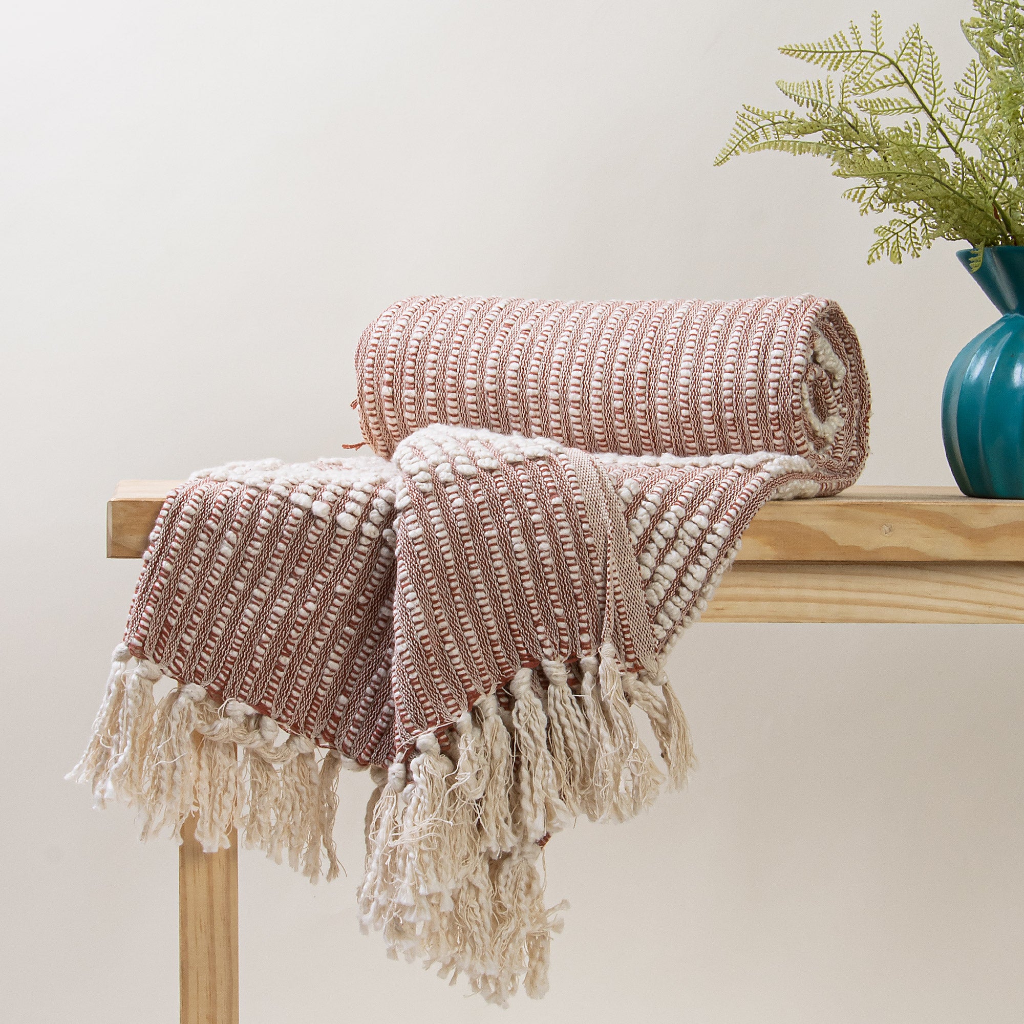 Pink Striped Hand Woven Throw Blanket for Bed