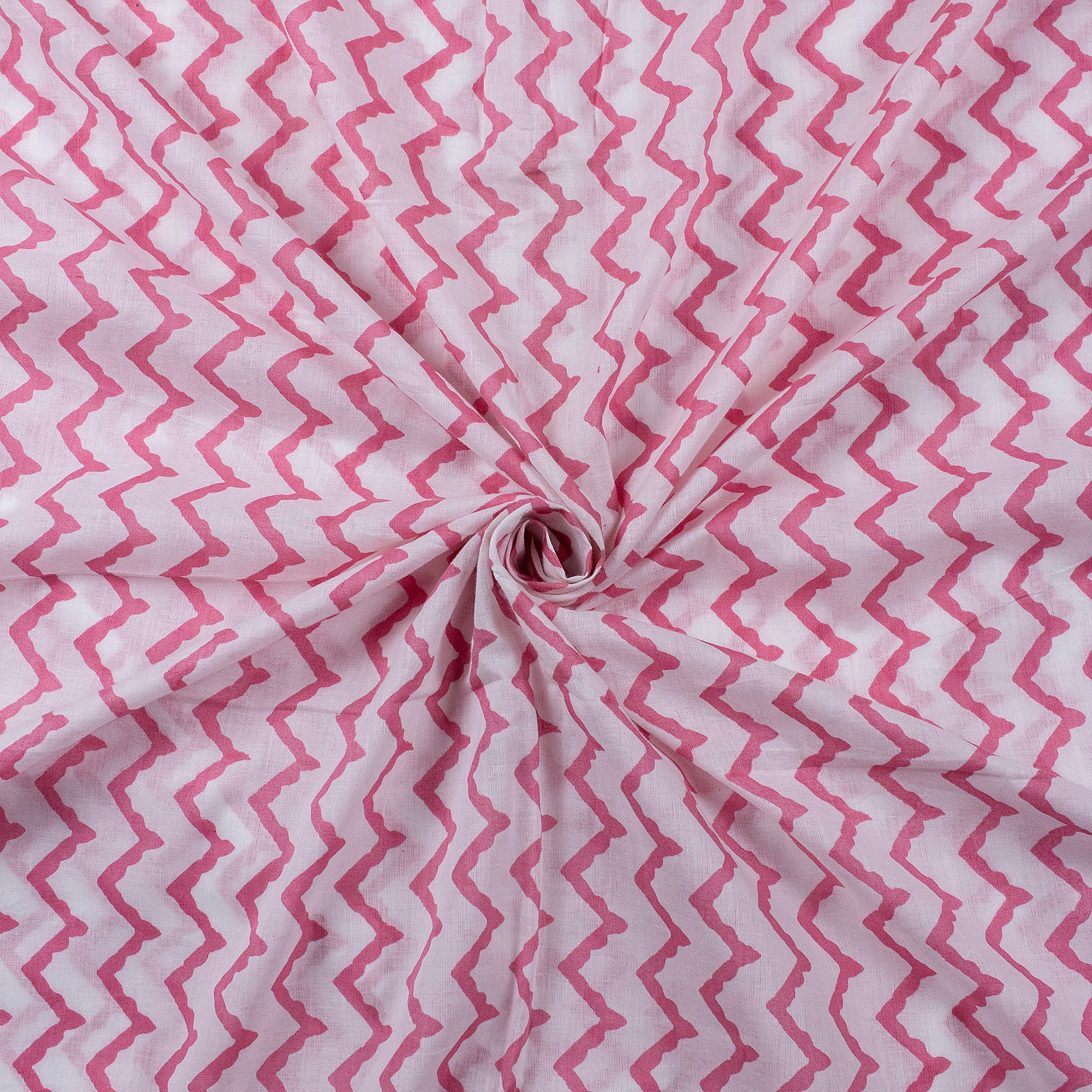 Pink Wave Hand Block Organic Cotton Fabric
