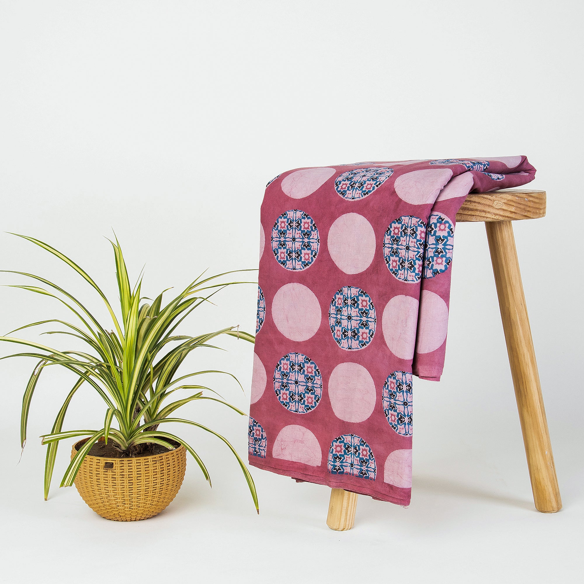 Polka Dots Pink Dabu Hand Block Print Fabric