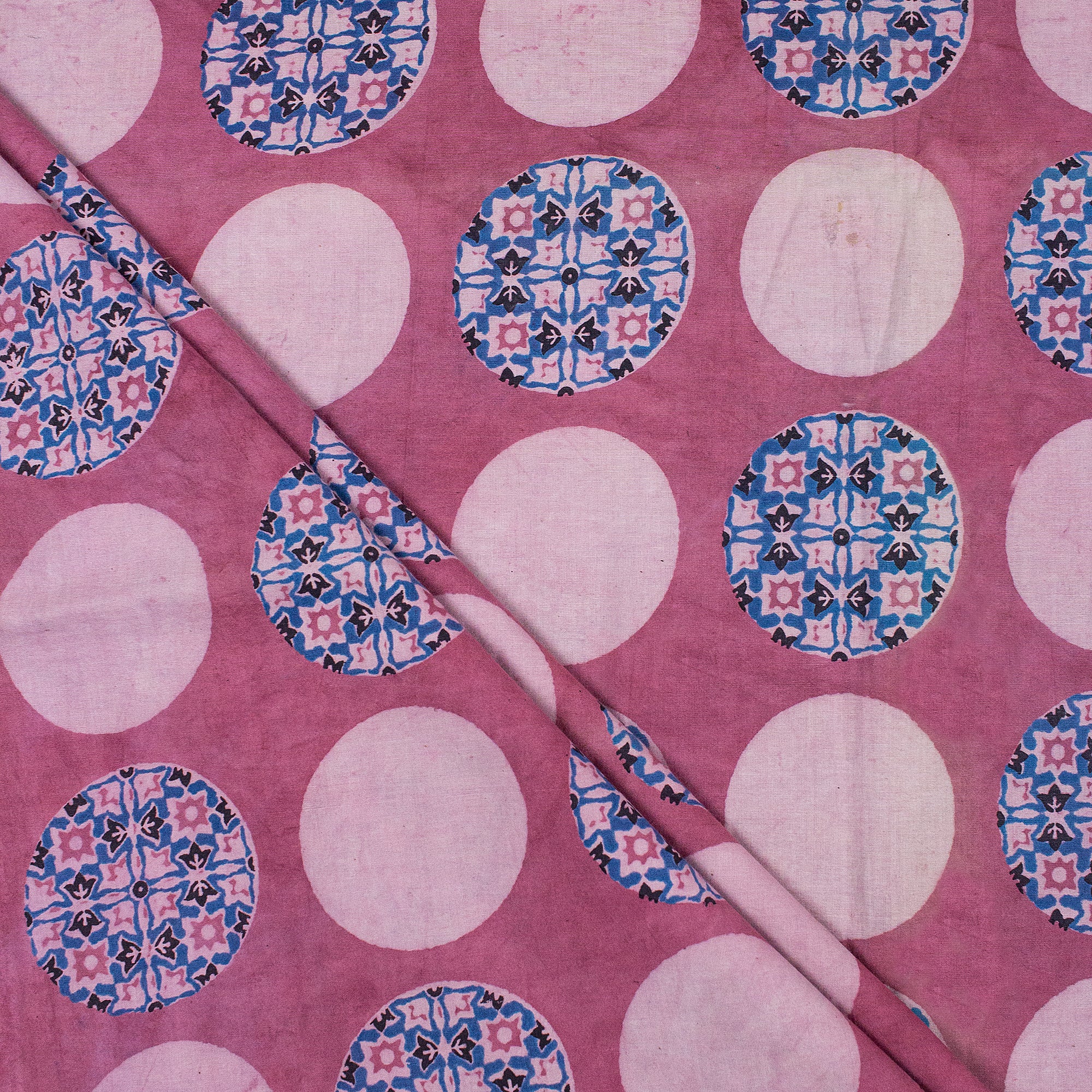 Polka Dots Pink Dabu Hand Block Print Fabric