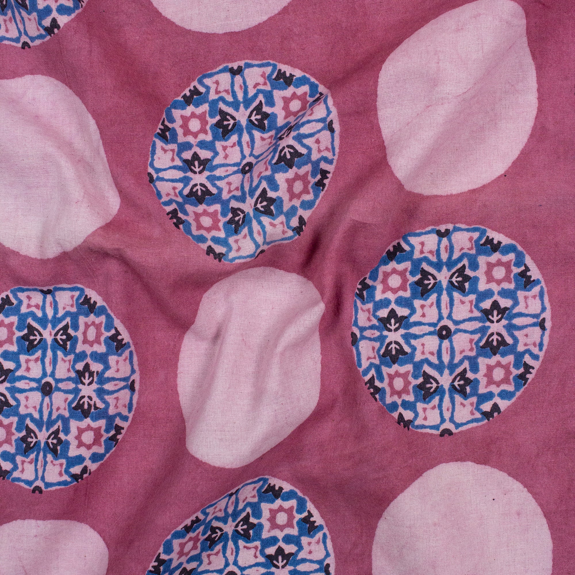 Polka Dots Pink Dabu Hand Block Print Fabric