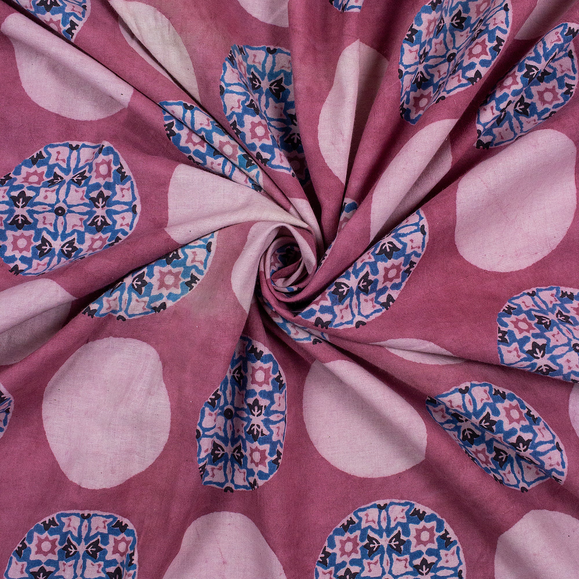 Polka Dots Pink Dabu Hand Block Print Fabric