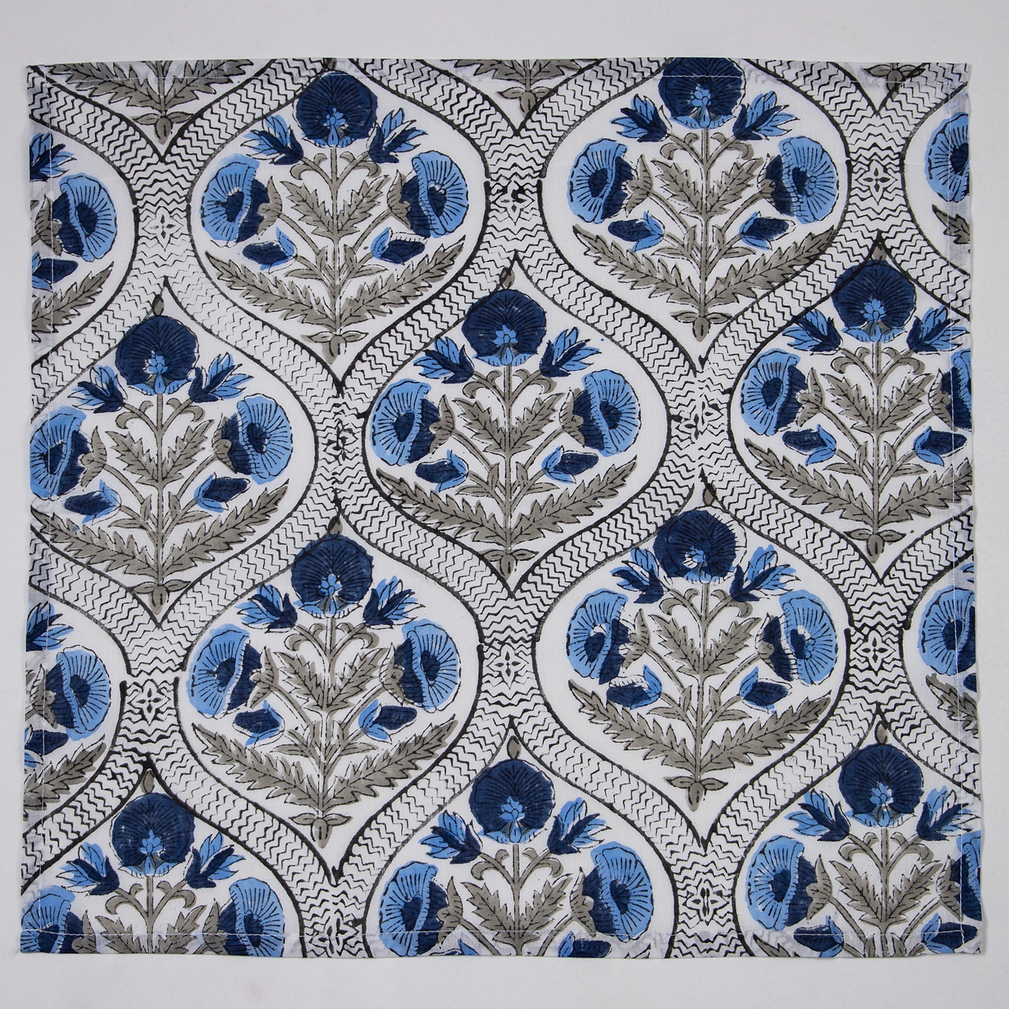 Premium Indian Handmade Dark Blue Floral Print Table Napkins