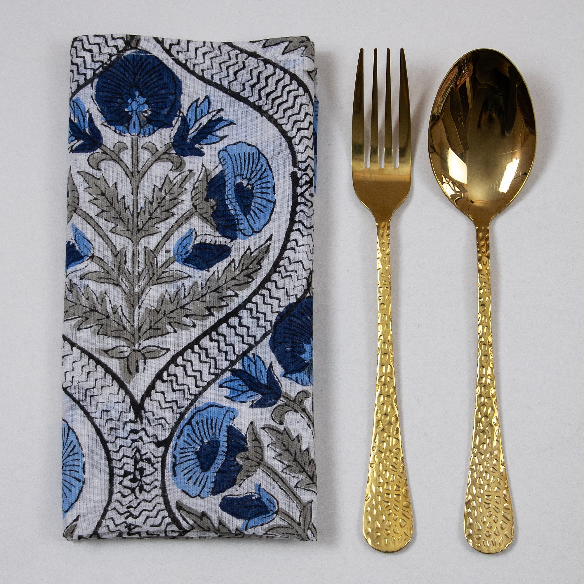 Premium Indian Handmade Dark Blue Floral Print Table Napkins