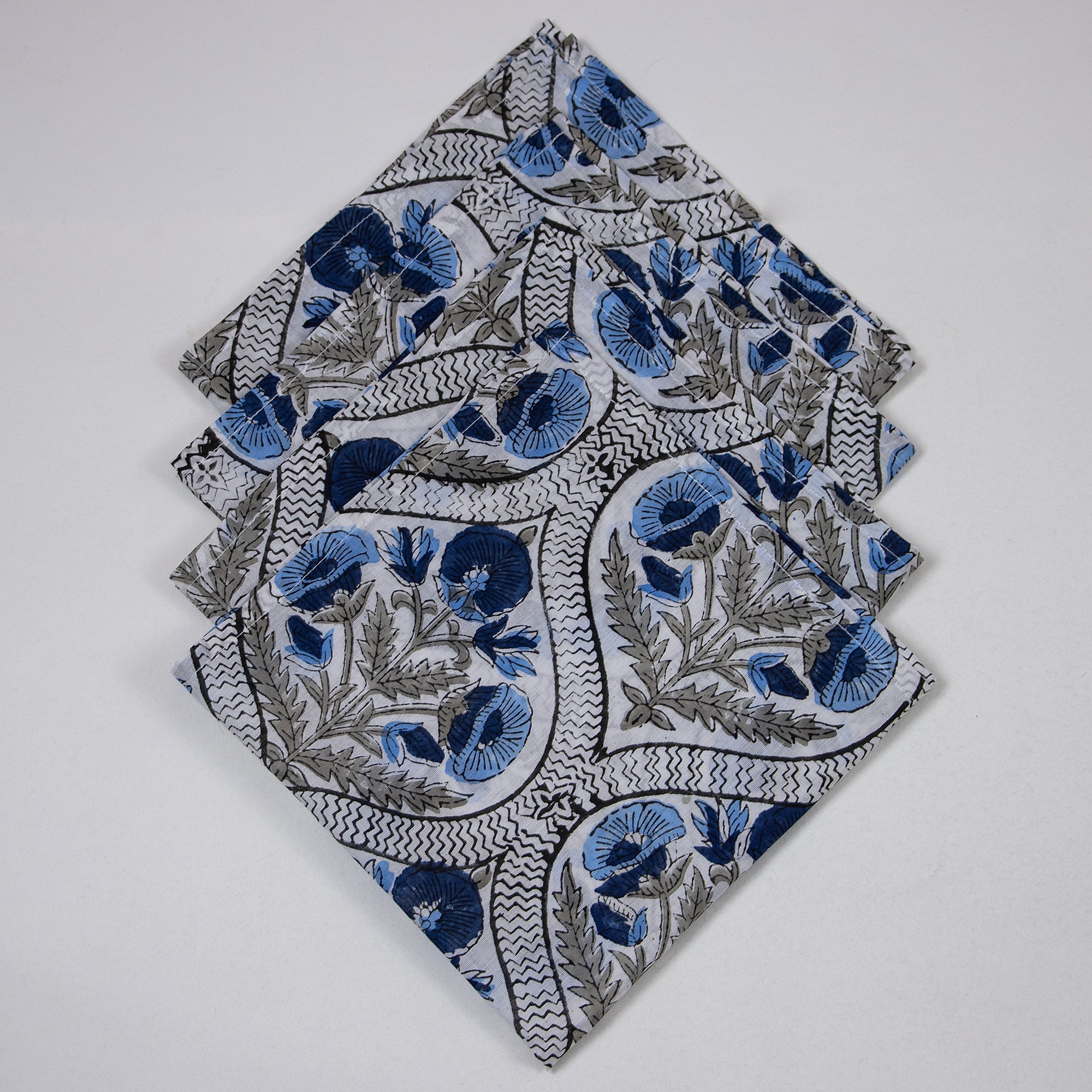 Premium Indian Handmade Dark Blue Floral Print Table Napkins