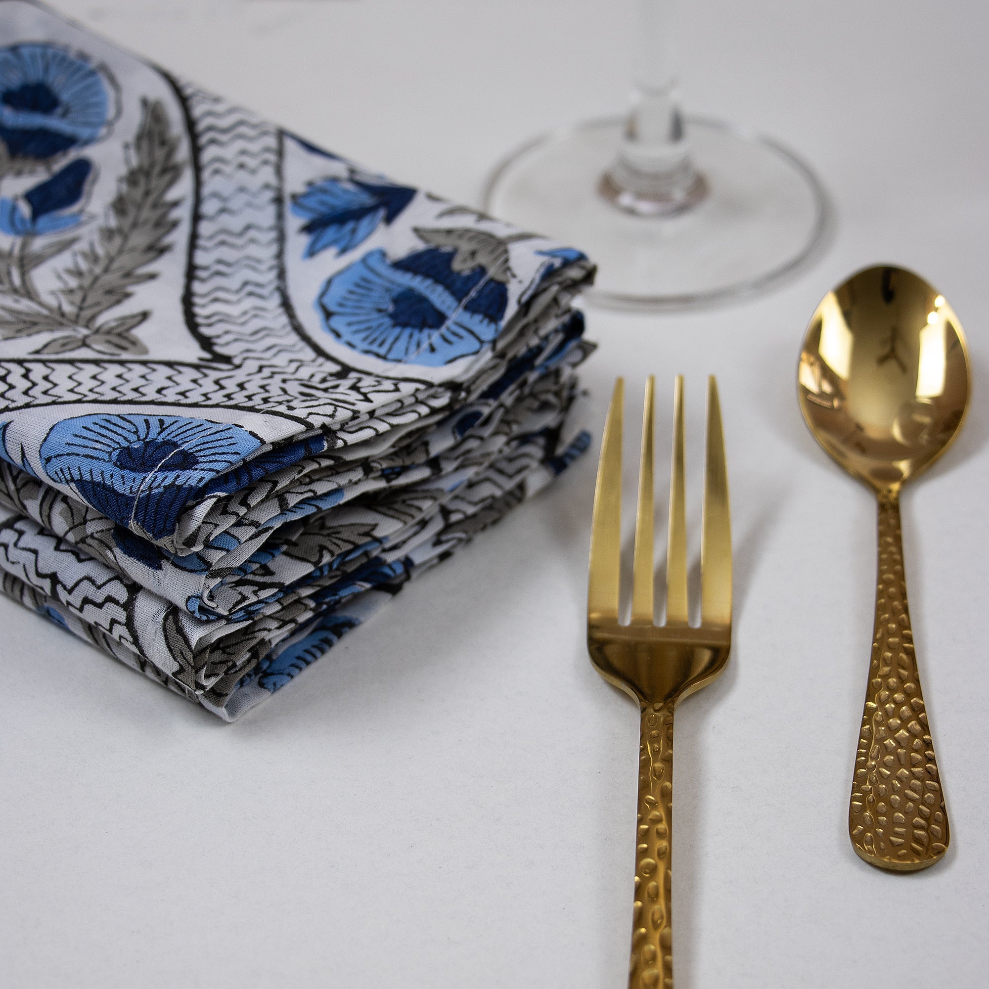 Premium Indian Handmade Dark Blue Floral Print Table Napkins