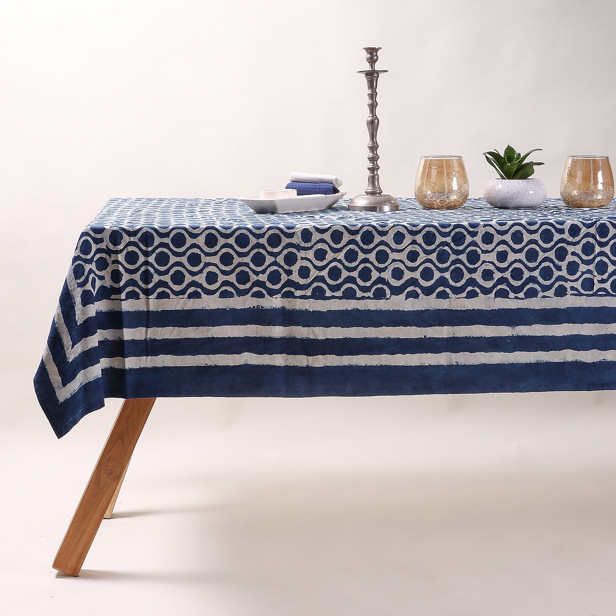Premium Indigo Hand Block Printed Dining Table Cloth