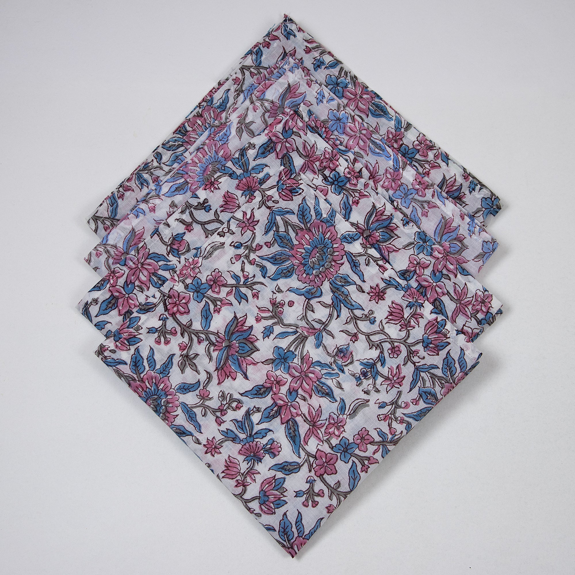 Premium Pink Floral Hand Printed Cotton Napkins Cloth