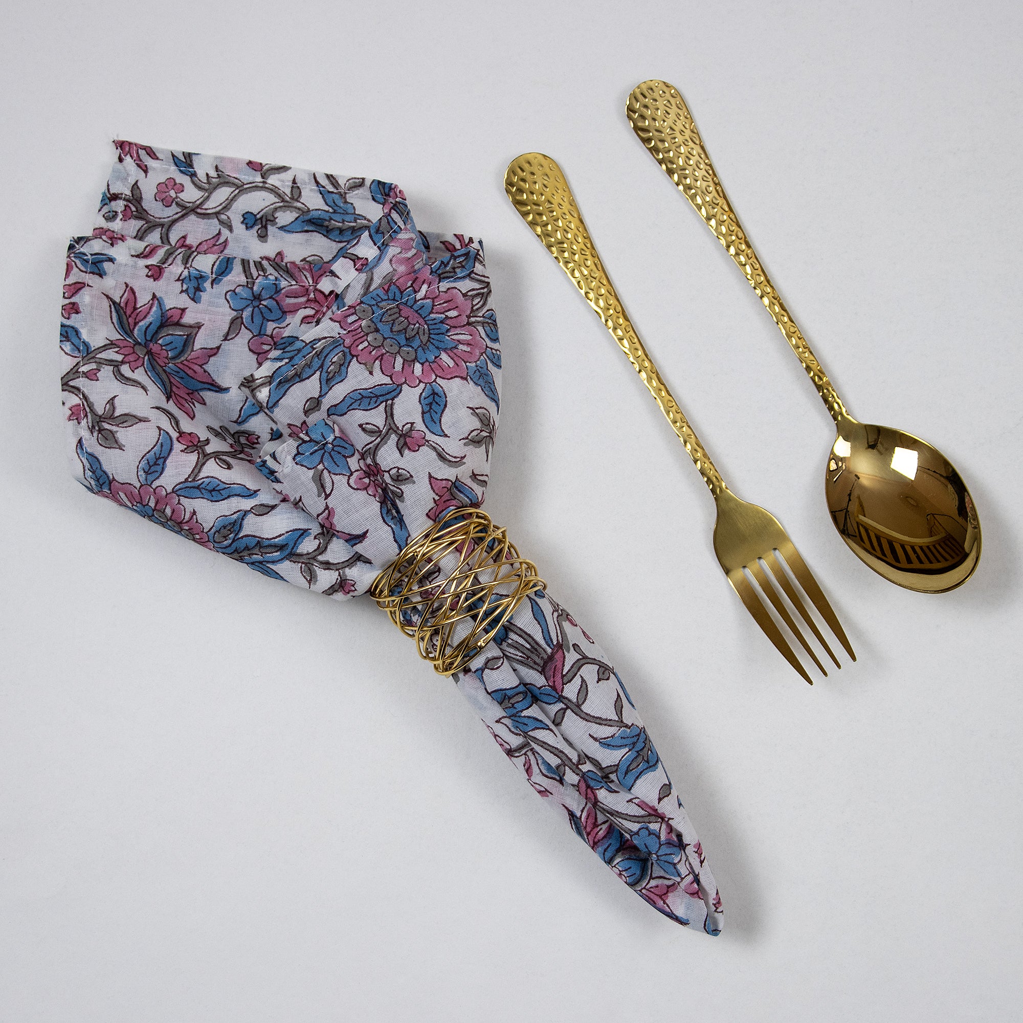 Premium Pink Floral Hand Printed Cotton Napkins Cloth