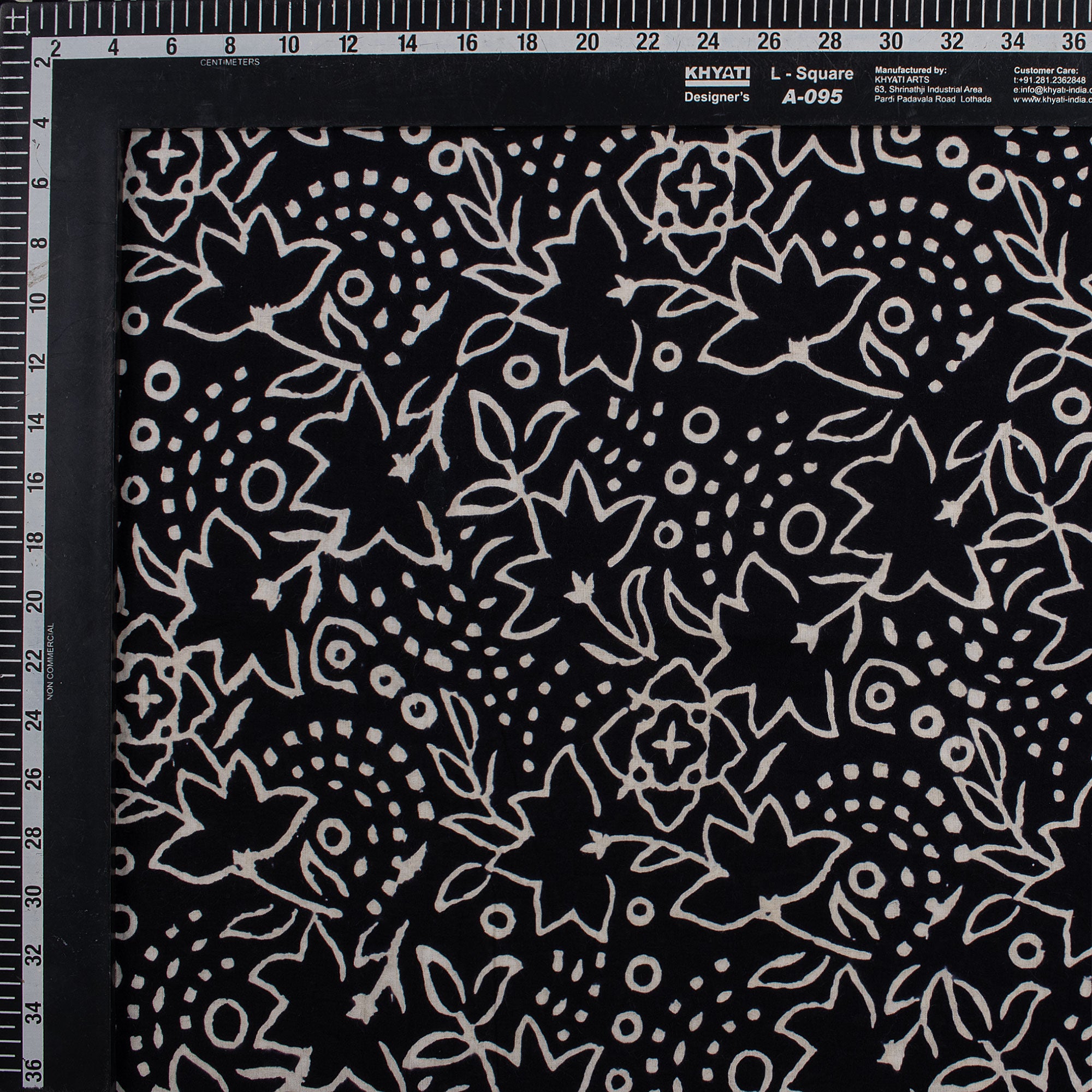 Premium Quality Block Printed Floral Black and White Fabric