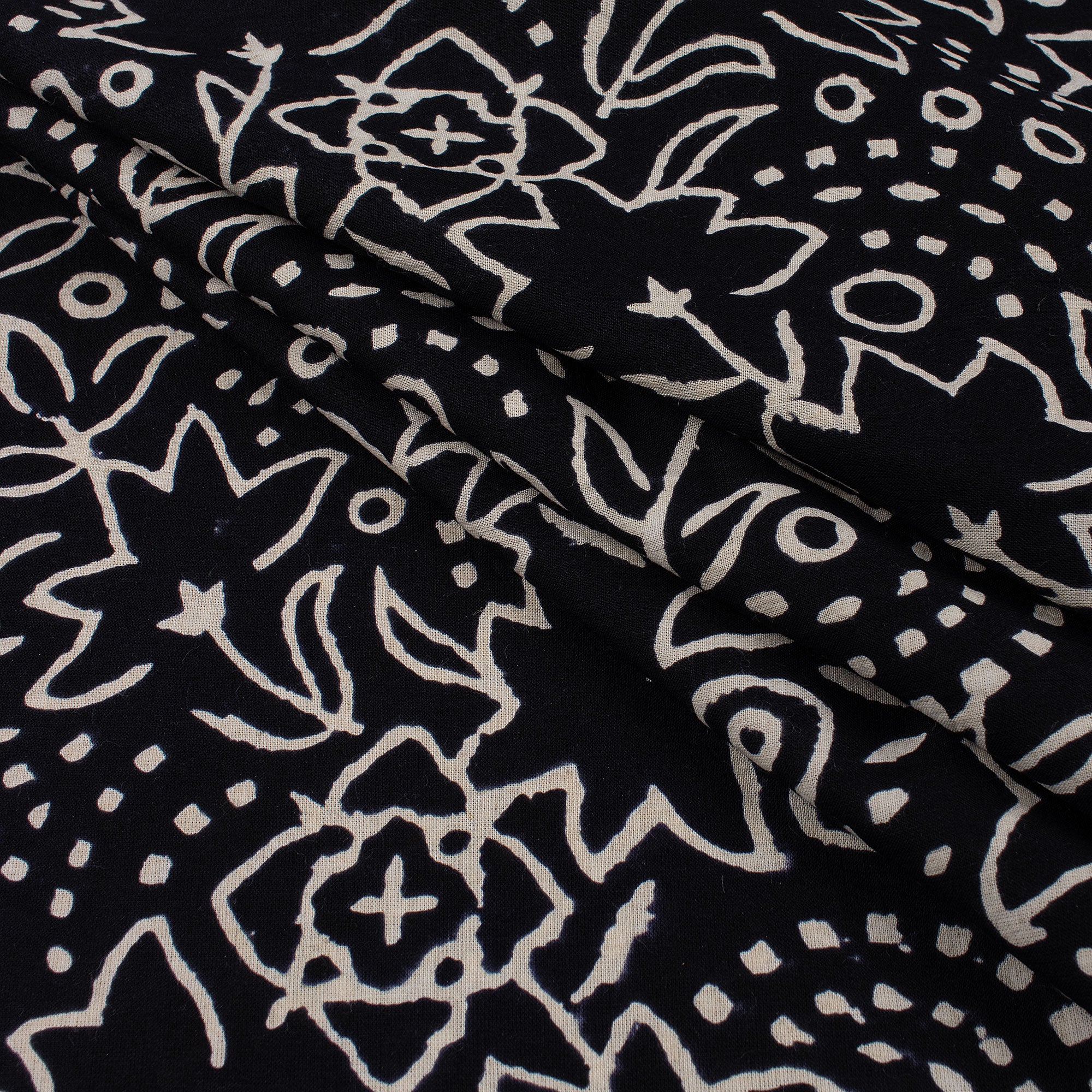 Premium Quality Block Printed Floral Black and White Fabric