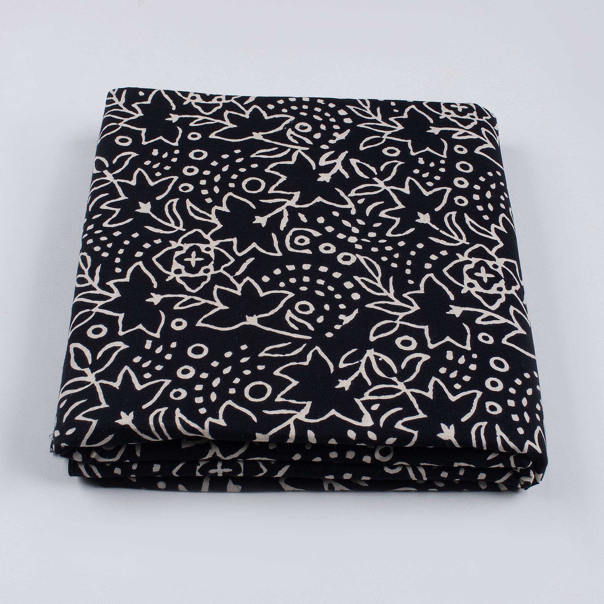 Premium Quality Block Printed Floral Black and White Fabric