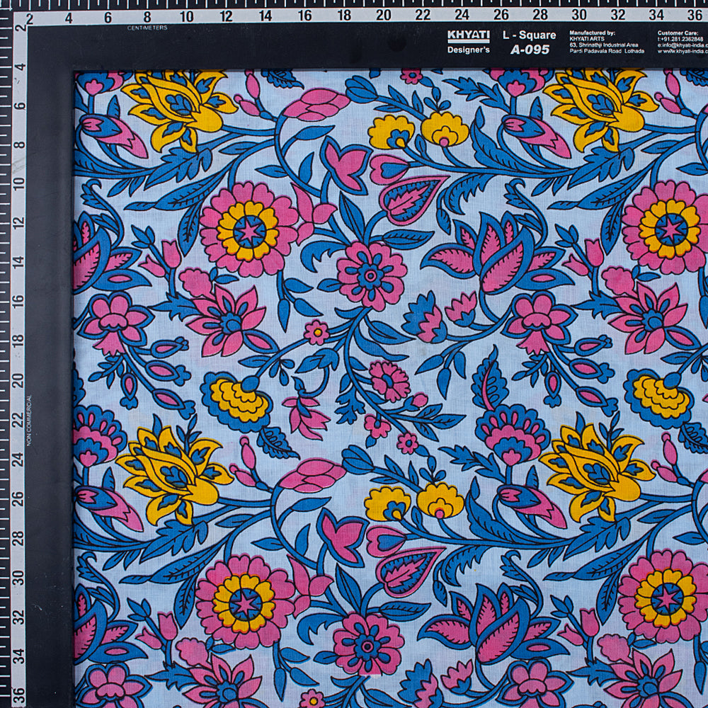 Premium Quality Blue Floral Hand Block Printed Cotton Fabric