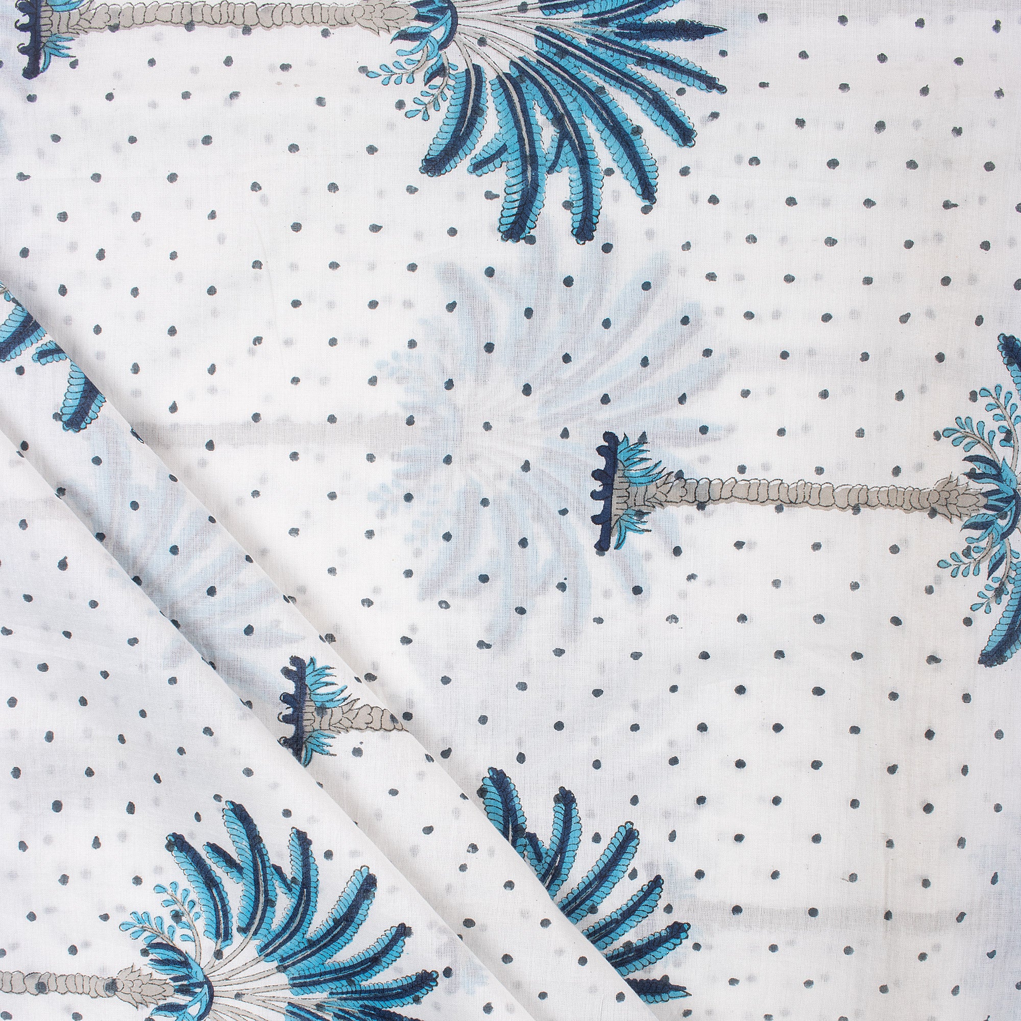 Premium Quality Blue Palm Block Printed Indian Cotton Fabric