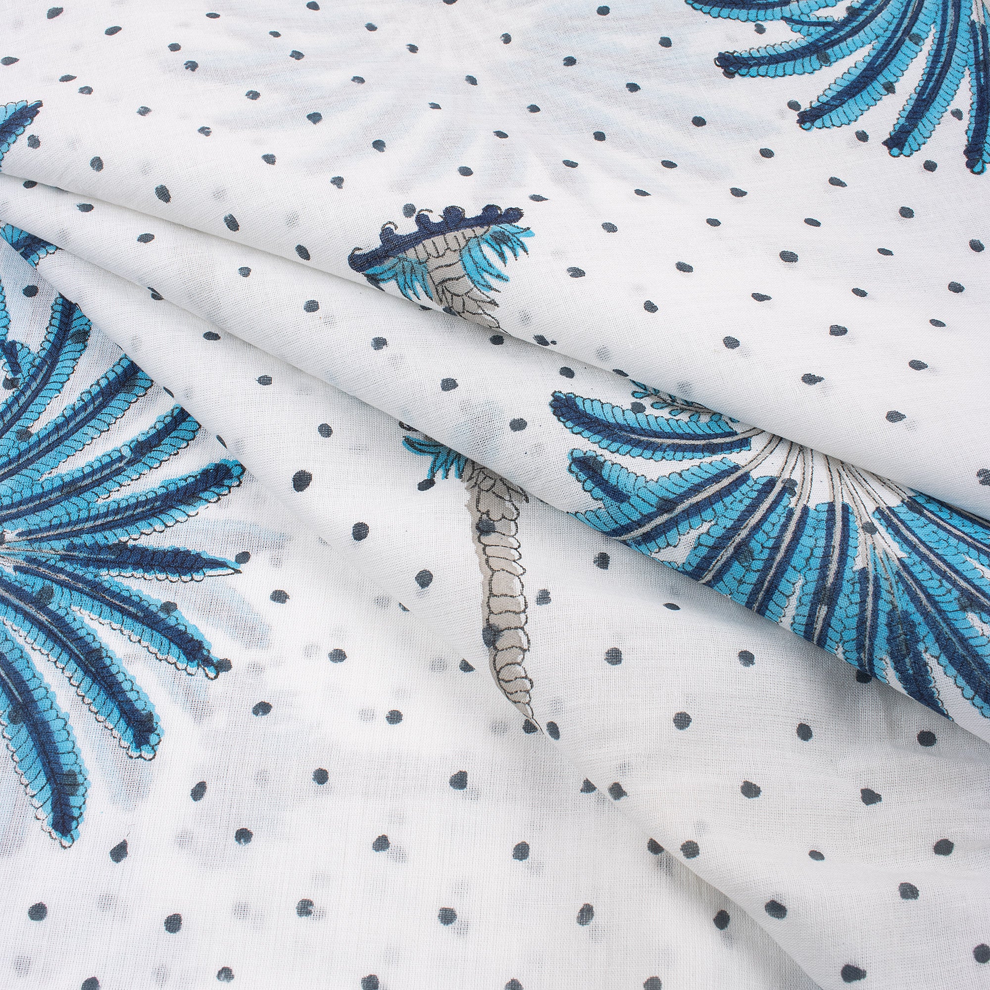 Premium Quality Blue Palm Block Printed Indian Cotton Fabric