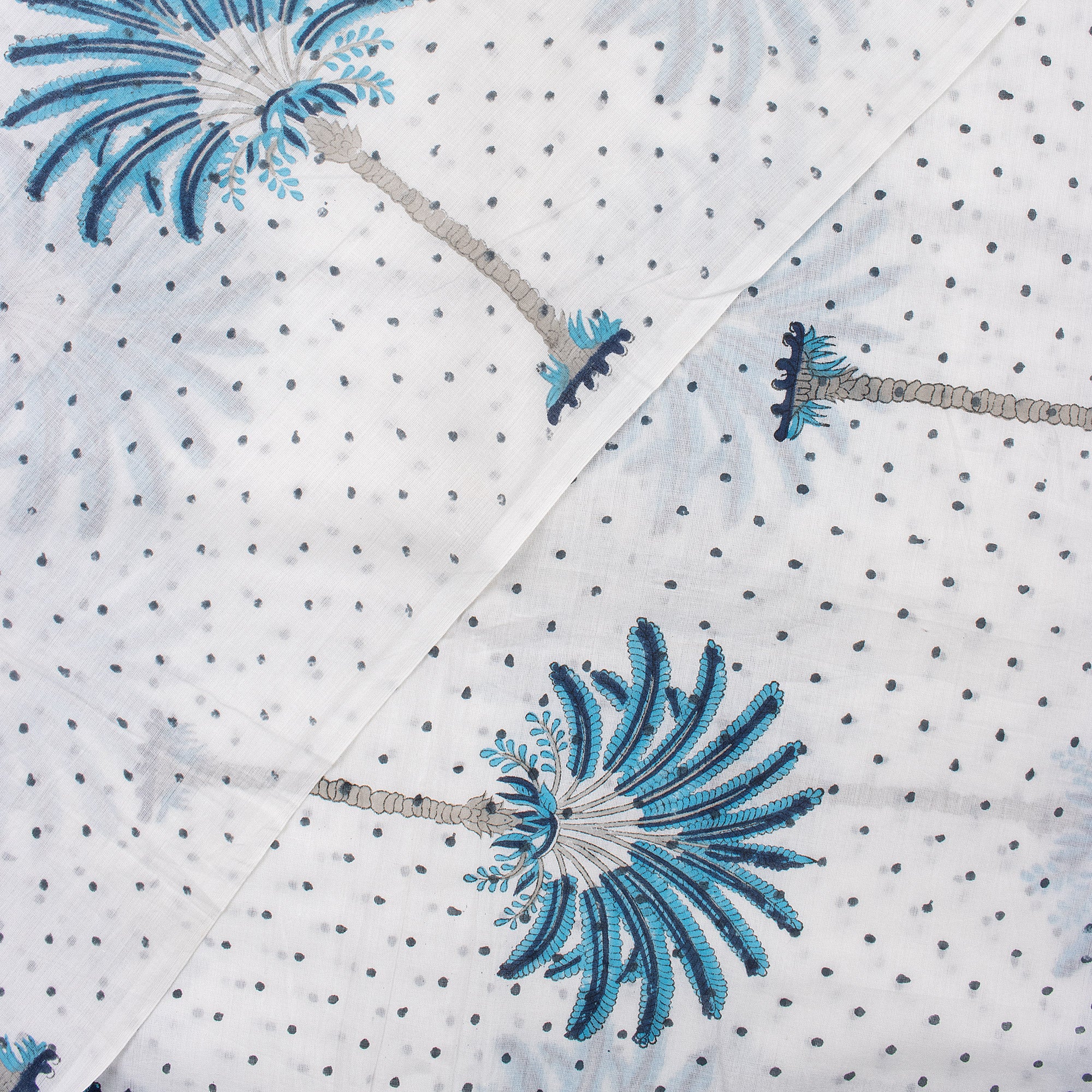 Premium Quality Blue Palm Block Printed Indian Cotton Fabric